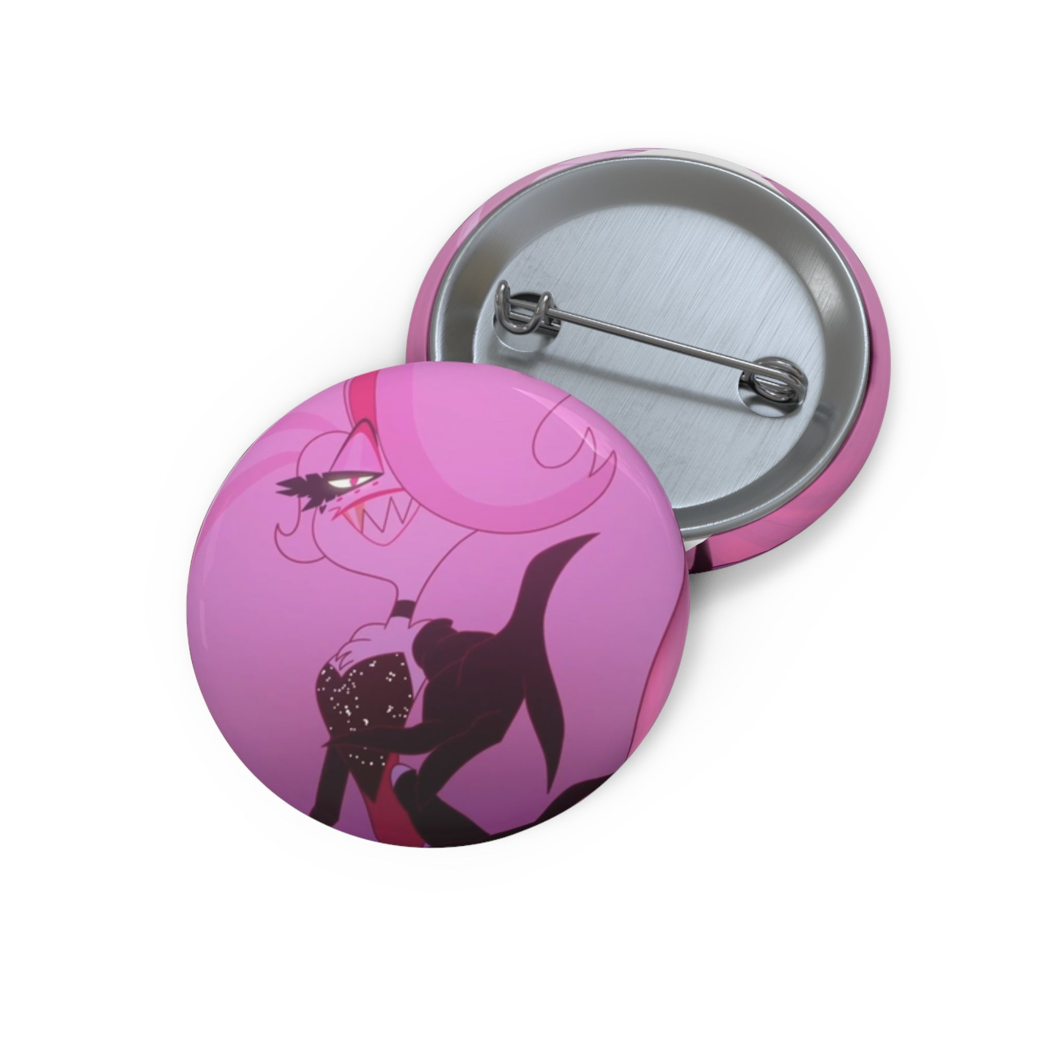 Hazbin Hotel Angel Dust Pink Demoness Illustration pin buttons | enamel-style round badge, gothic character art