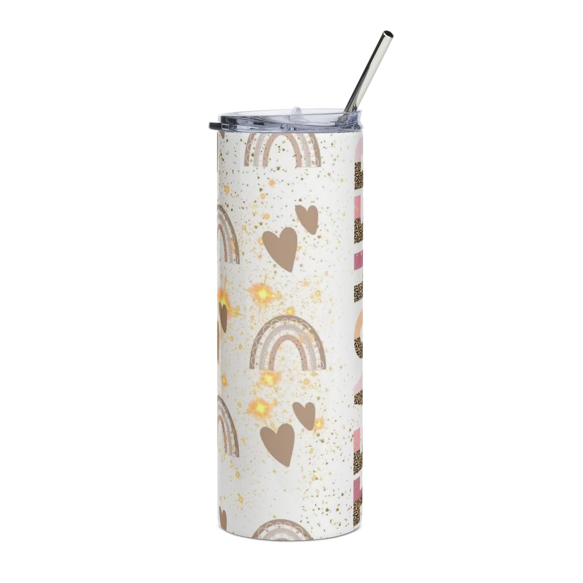 Teacher Tumbler | 20oz Stainless Steel Rainbow Hearts Design