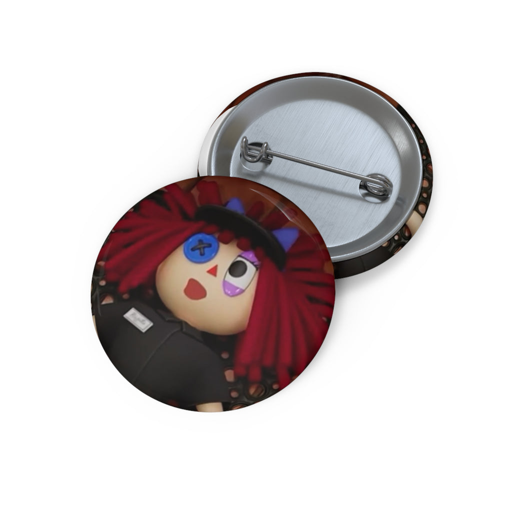 the Amazing Digital Circus Ragatha Red Haired Doll Face Pin Button | 1.25" Round Button