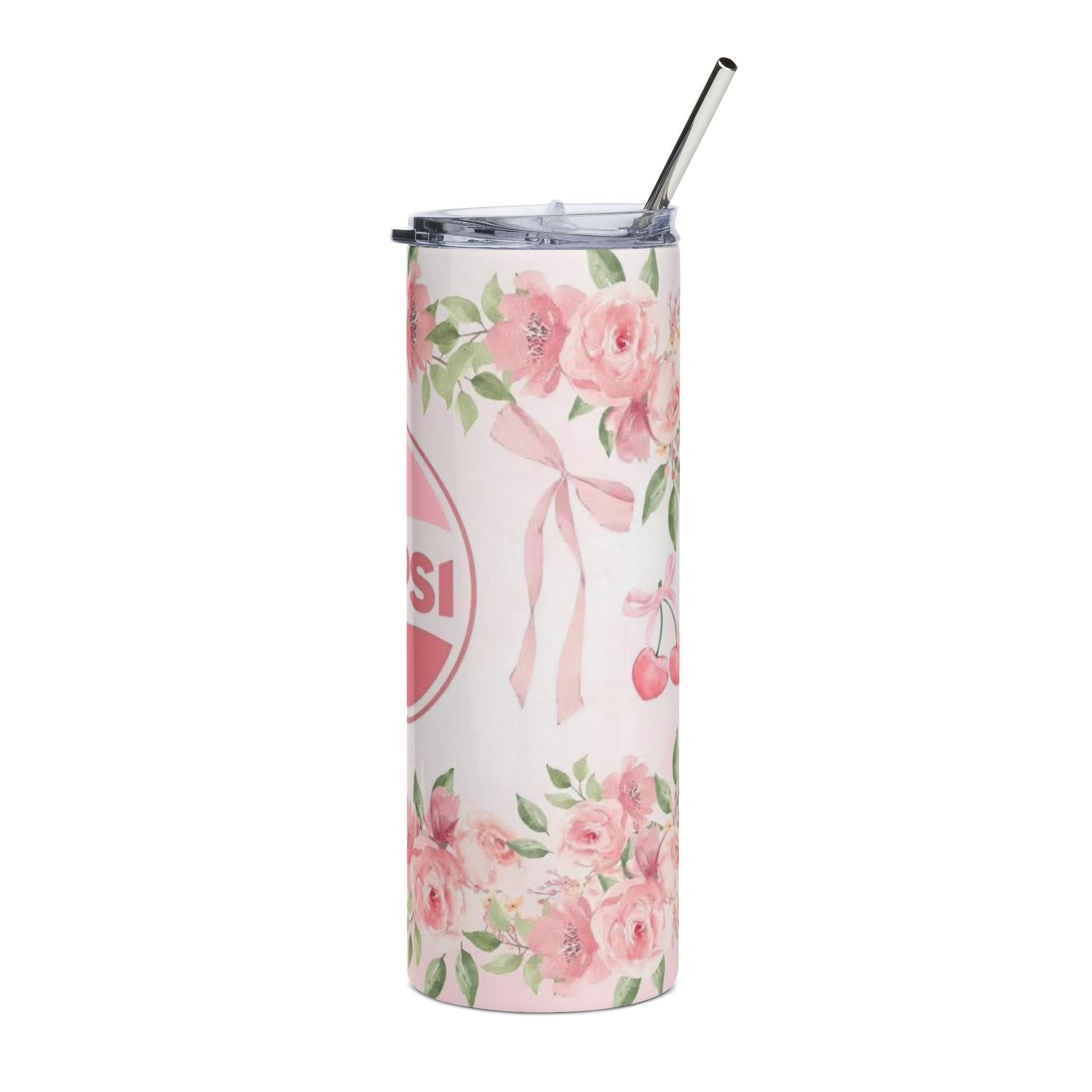 Pink Floral  Pepsi Logo Coquette Tumbler, 20oz Stainless Steel | Floral Drinkware