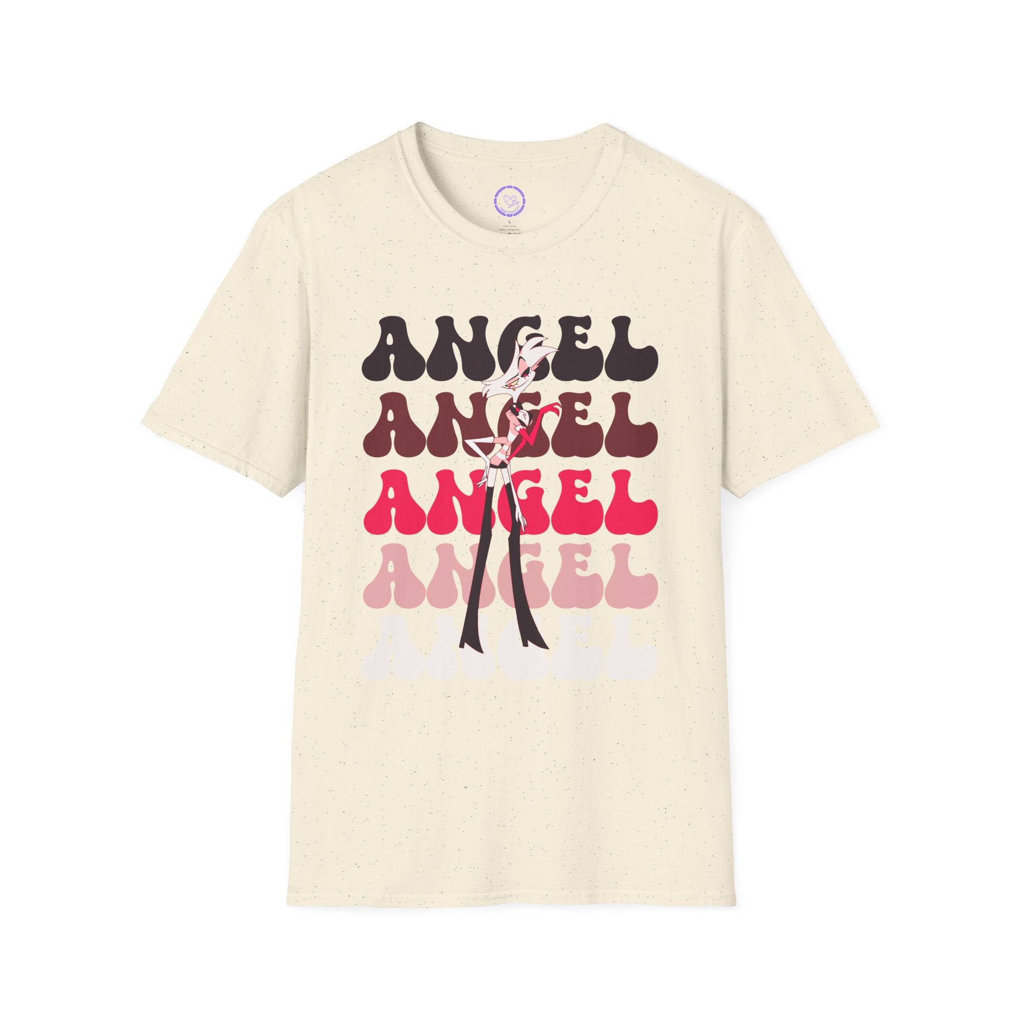 Angel Dust Hazbin Hotel Retro Text T-Shirt | Layered Typography, Fashion Silhouette