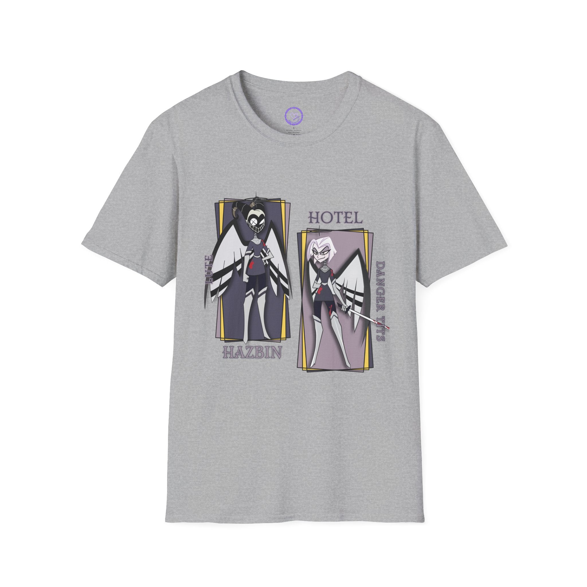 Lute Hazbin Hotel Characters T-Shirt | Angel Dust & Alastor Illustration