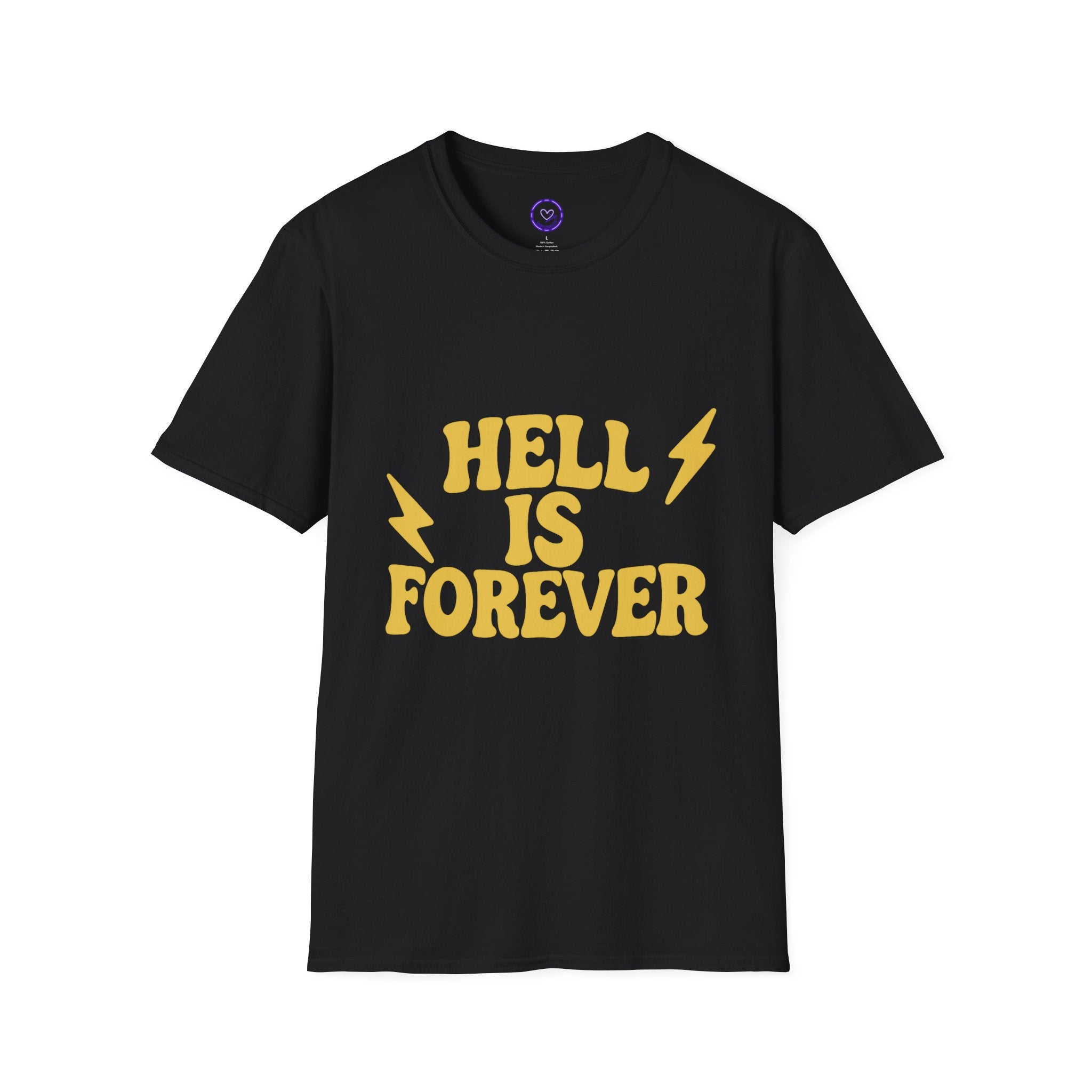 Hazbin Hotel Adam Hell Is Forever T-Shirt | Retro Yellow Lightning Typography