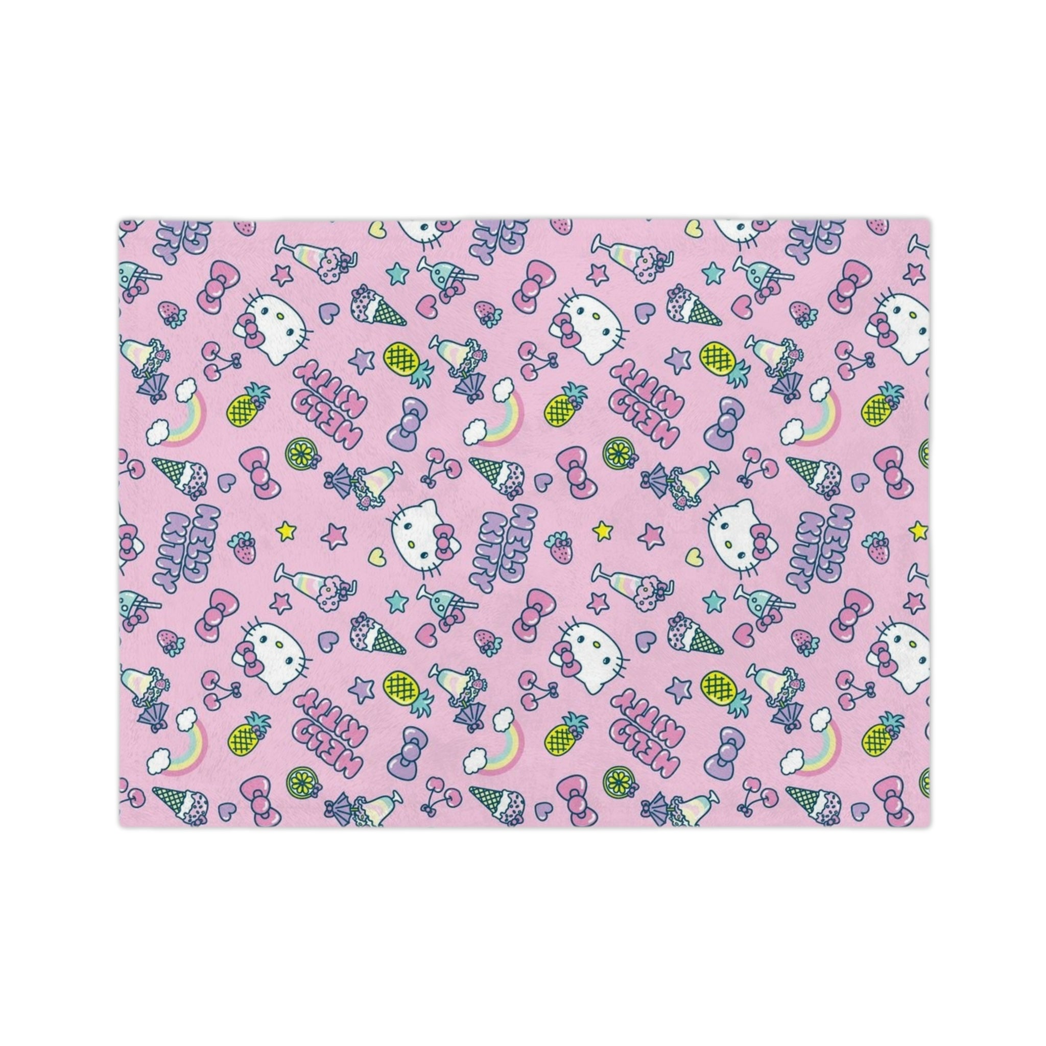 Hello Kitty Pattern Velveteen Blanket | Pink Kawaii Character Throw
