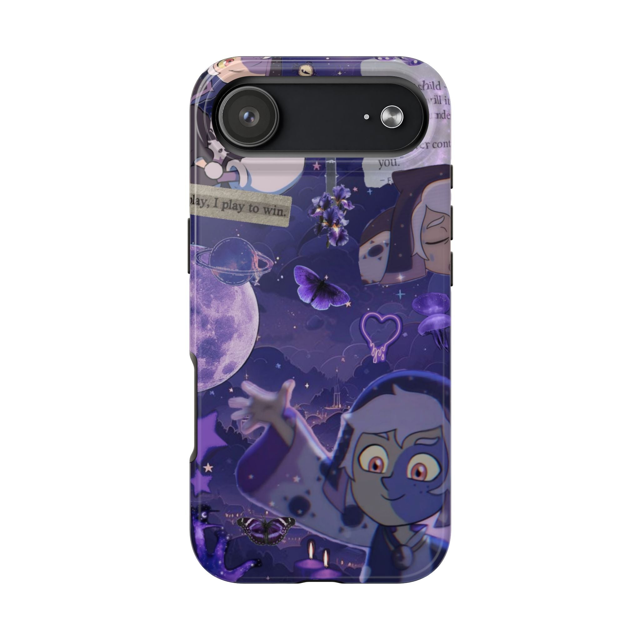 The Owl House The Collector Space Vampire Character phone case | purple galaxy collage, moon & butterflies