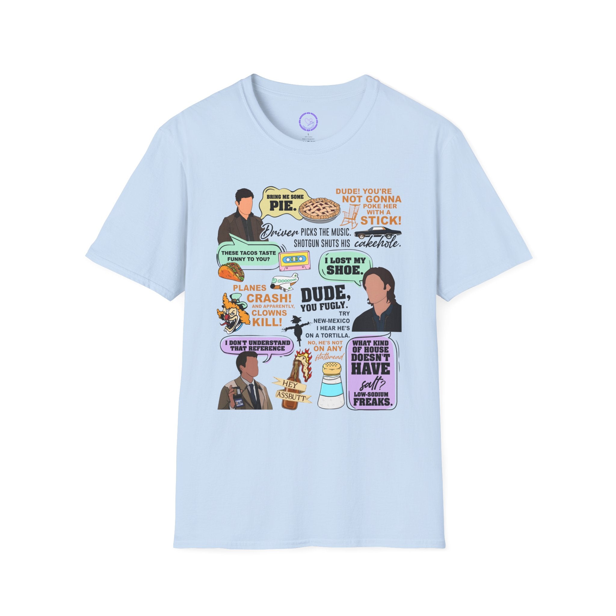 Supernatural Funny Character Quote Collage T-Shirt | Pop Culture Quotes, Character Stickers
