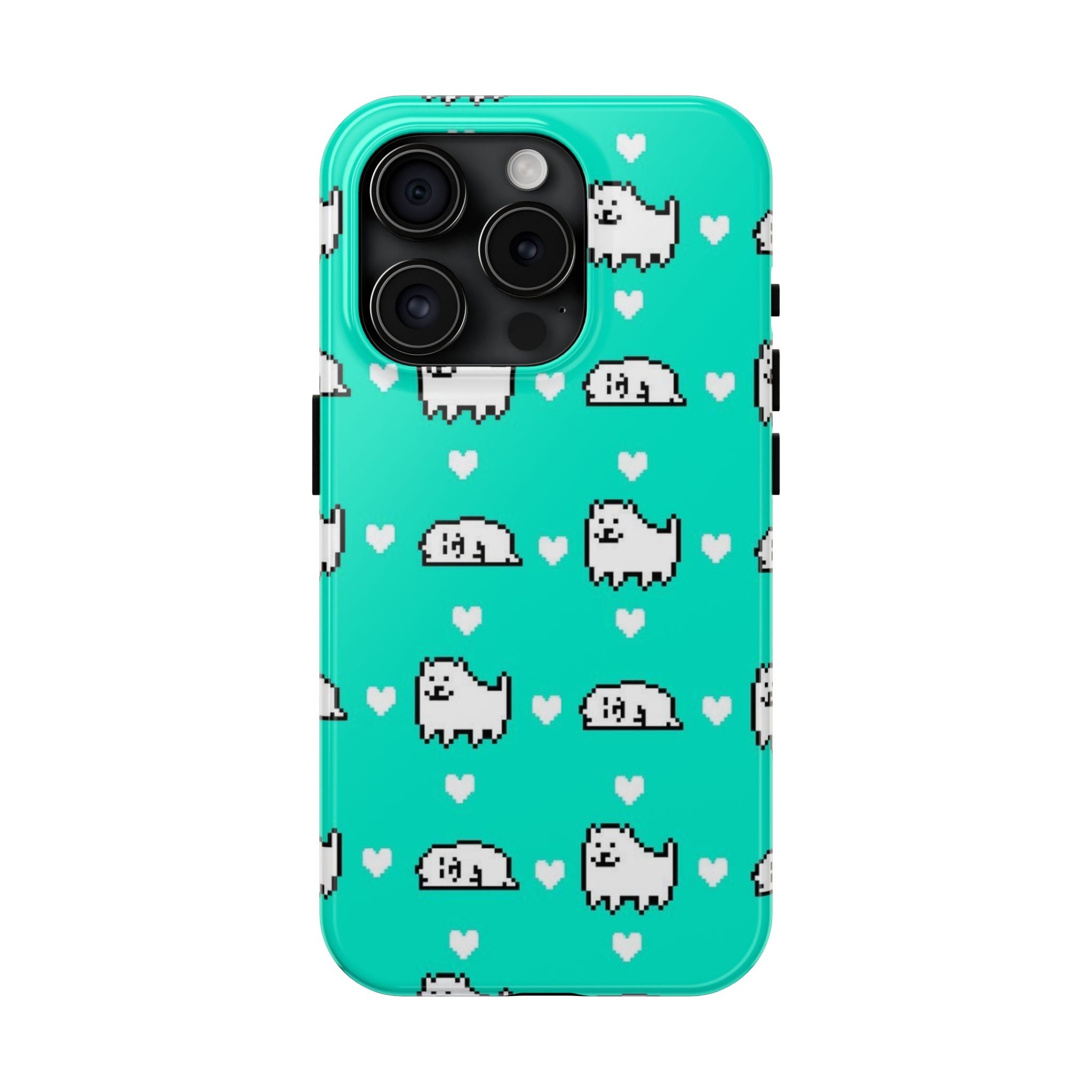 Undertale Cute Teal Kawaii Pixel Dog Pattern Phone Case | Cute Hearts Tough Phone Cases