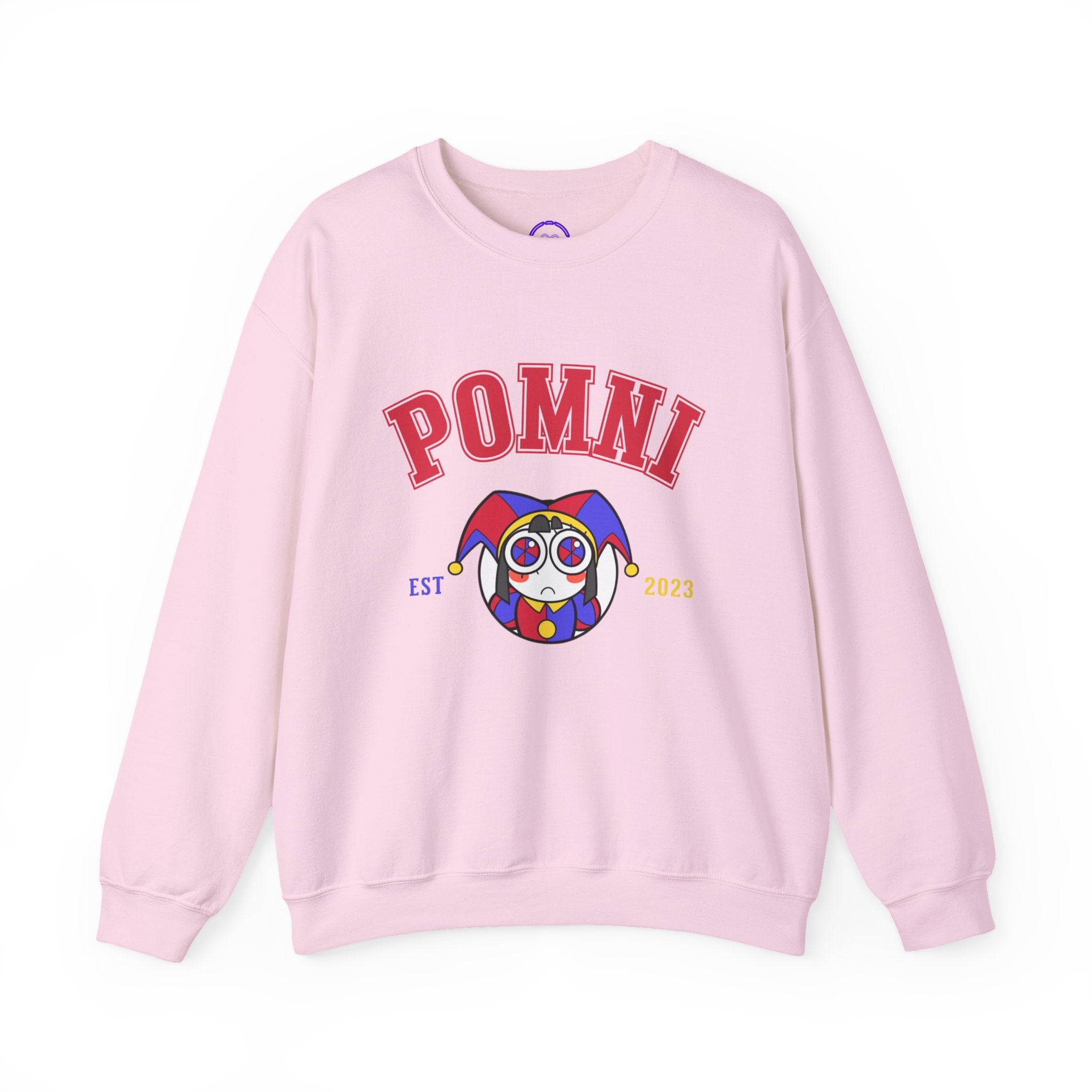 Pomni The Amazing Digital Circus Varsity Jester Character Crewneck Sweatshirt | Cartoon Clown Logo