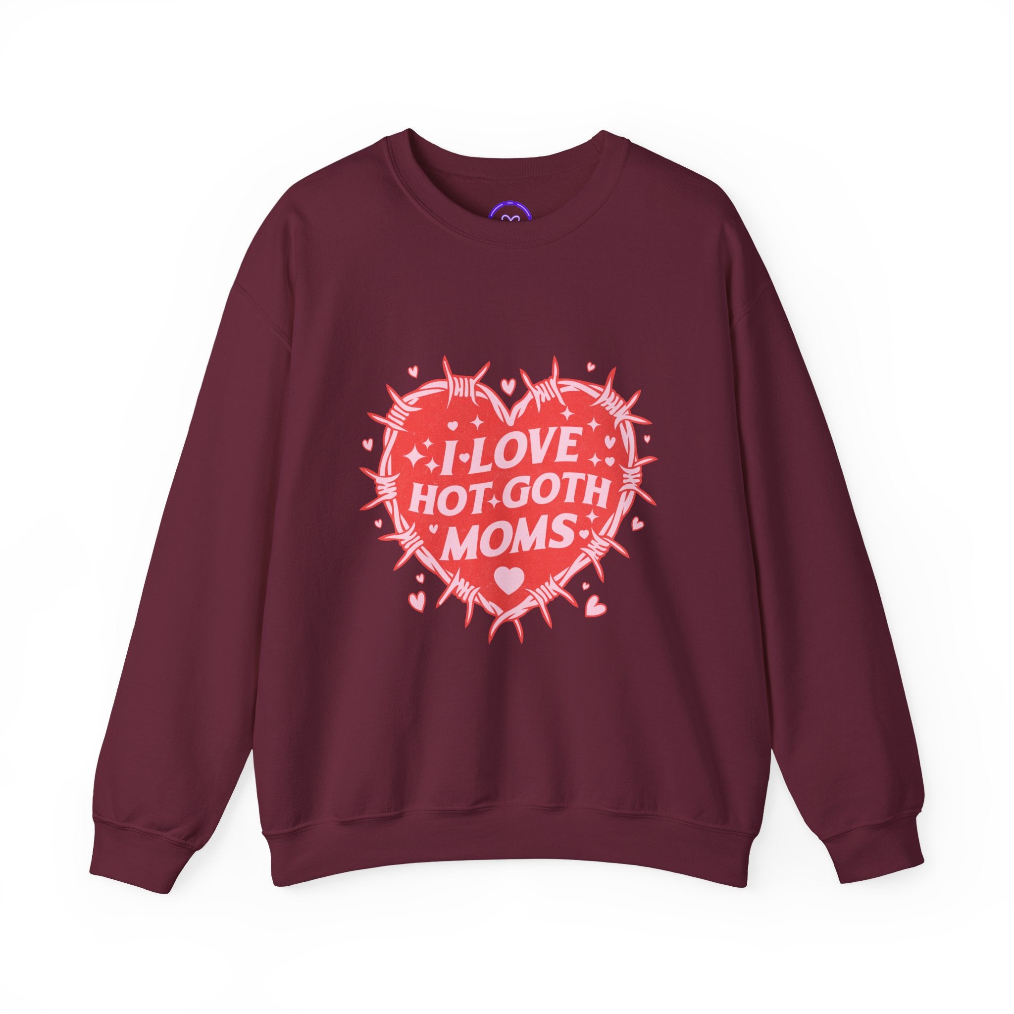 I Love Hot Goth Moms sweatshirt | Heart Graphic, Pink Goth Design