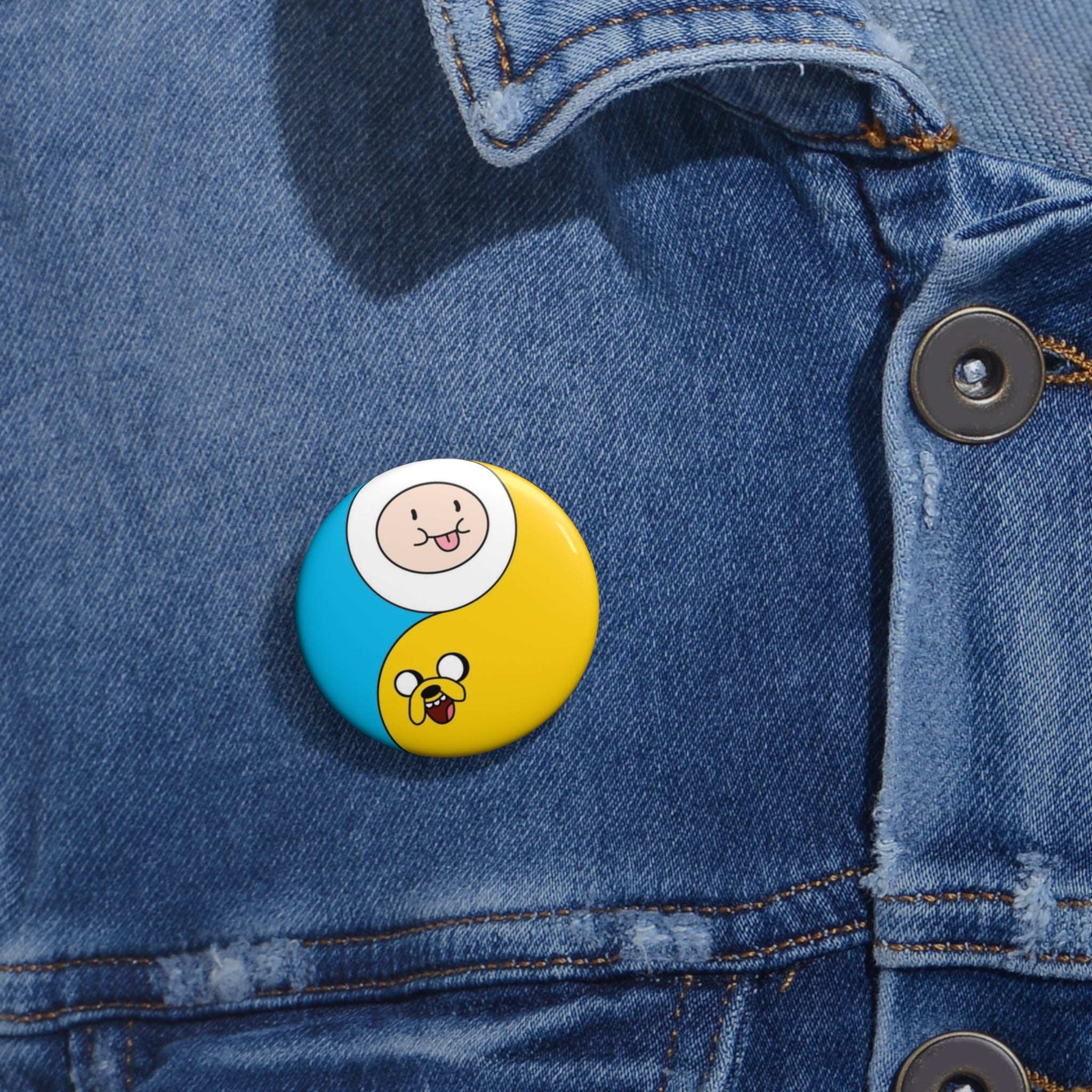 Adventure Time Finn and Jake Cartoon Face Duo Pin Button | Enamel Style Round Badge