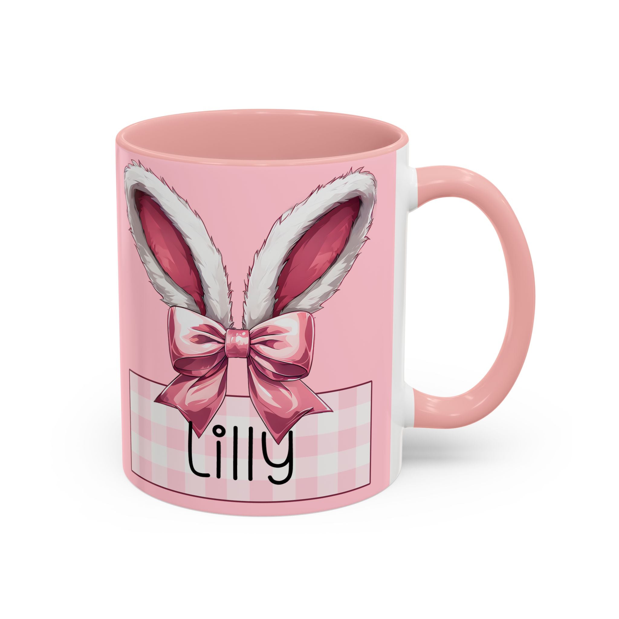 Pink Bunny Ears Name Mug Accent Coffee Mug | Personalized Easter