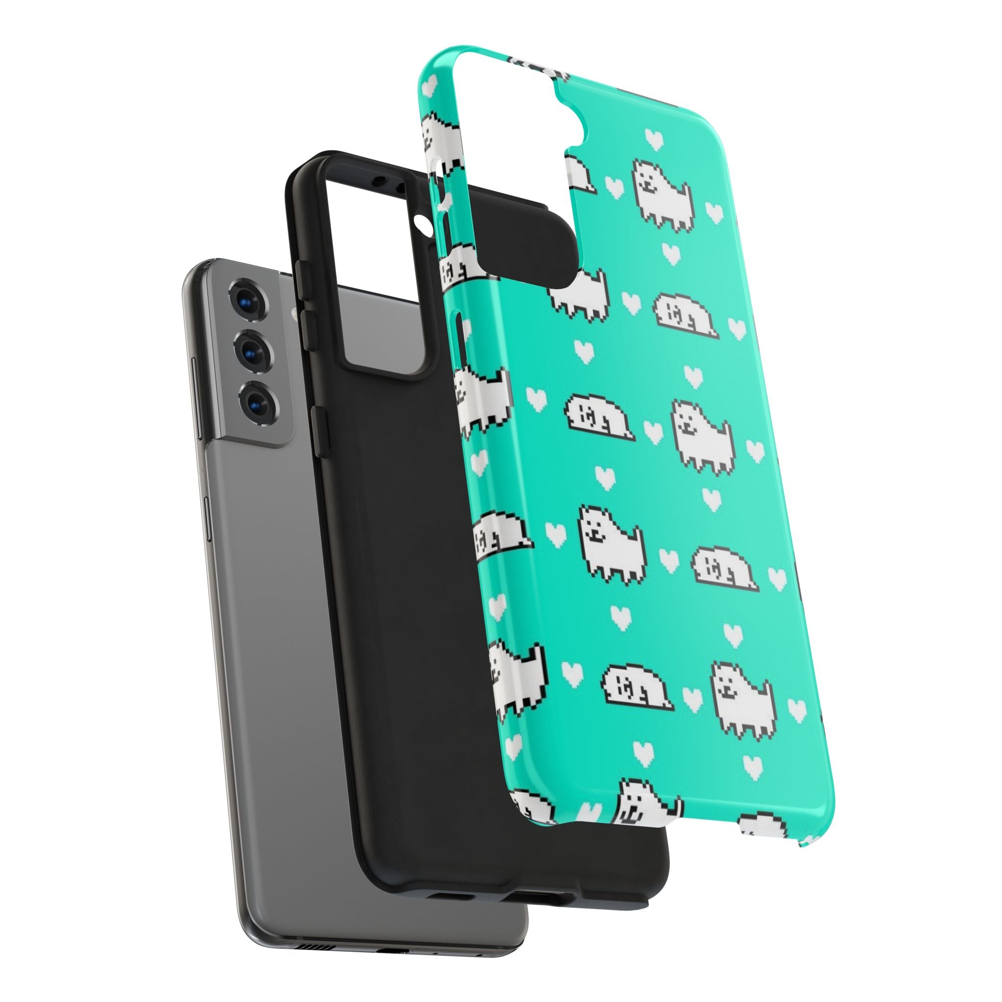 Undertale Cute Teal Kawaii Pixel Dog Pattern Phone Case | Cute Hearts Tough Phone Cases