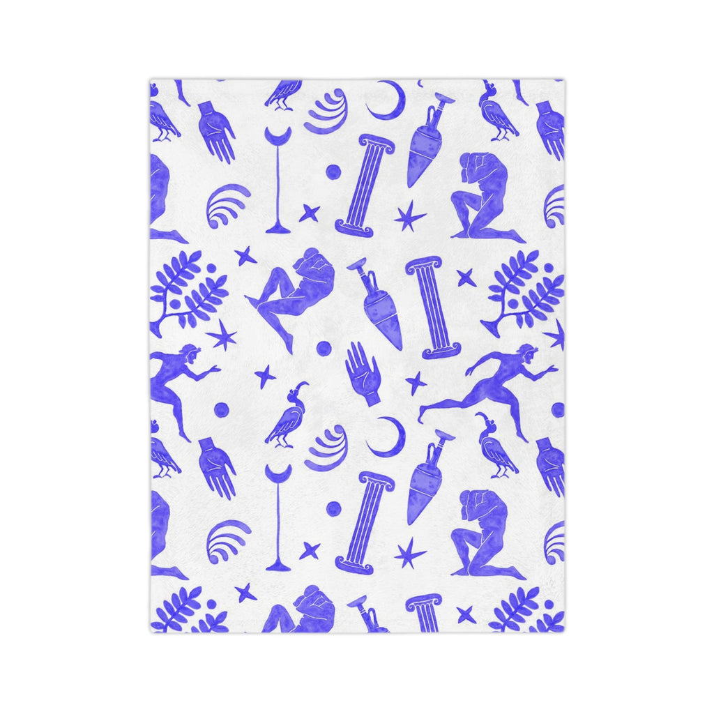 Ancient Greek Motifs Velveteen Microfiber Blanket | Greek Column, Statue, Olive Leaf Pattern