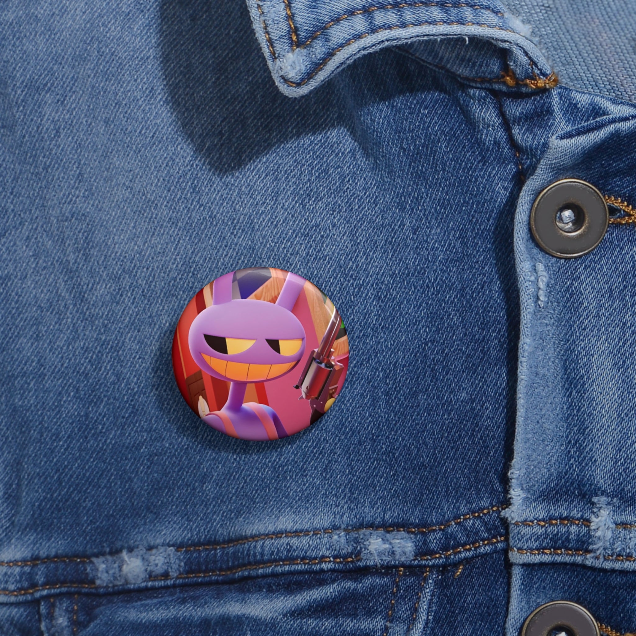 The Amazing Digital Circus Jax Smirking Purple Character Pin Button | 1.5in Round Badge