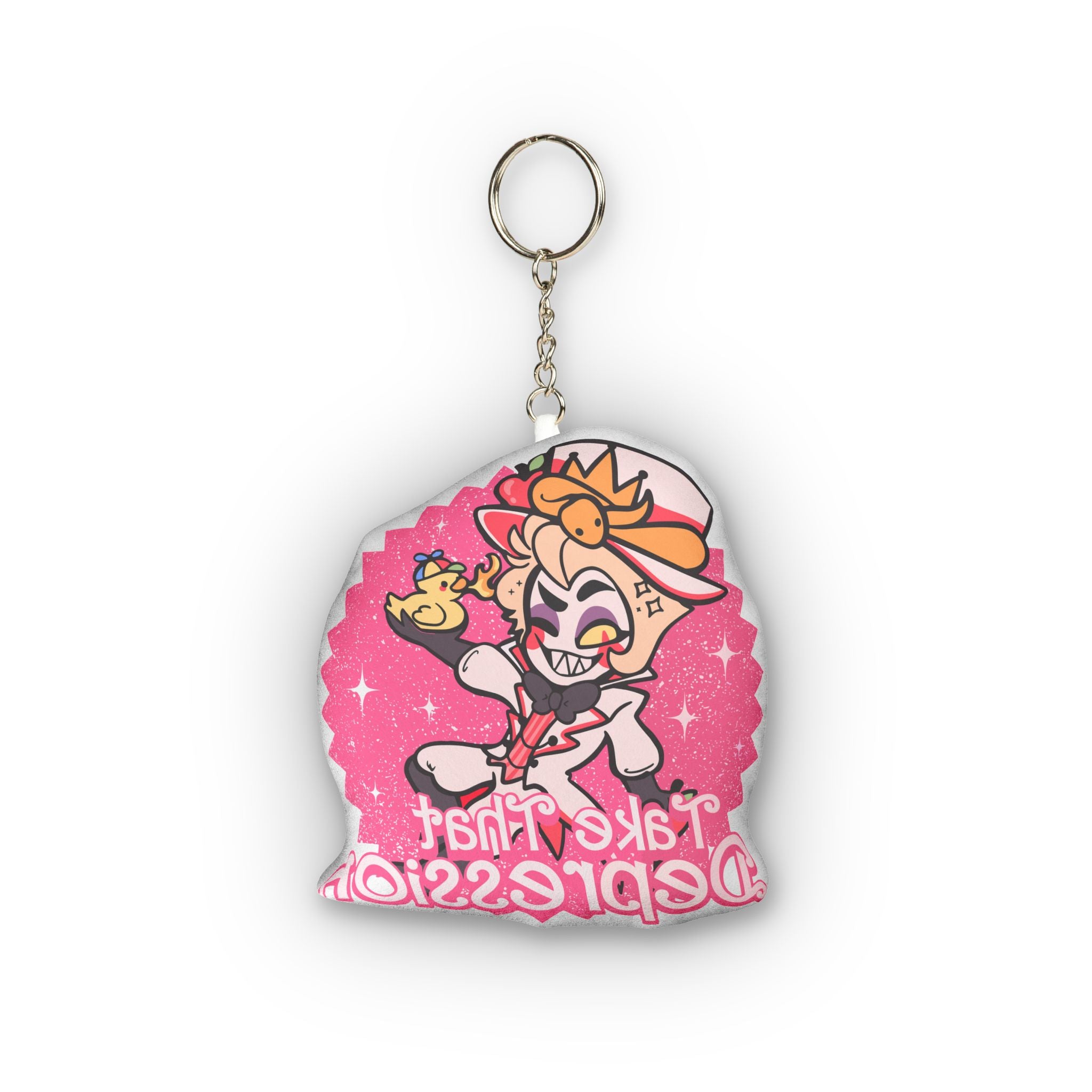 Take That Depression Hazbin Hotel Custom Shape Mini Plush Keychain | Pink Cartoon Character