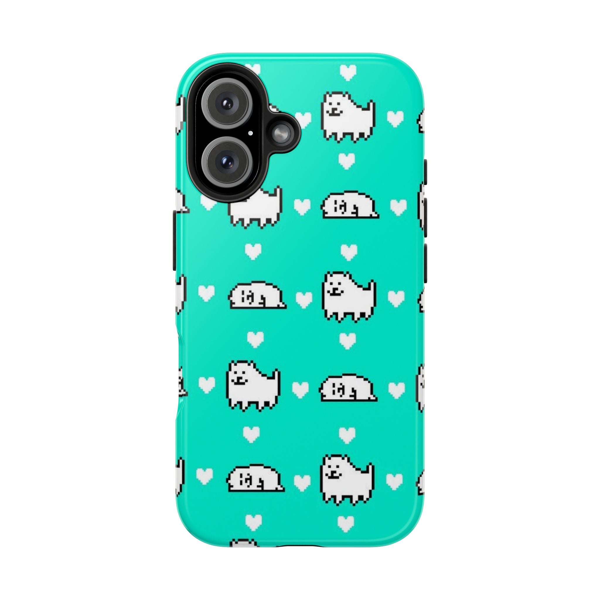 Undertale Cute Teal Kawaii Pixel Dog Pattern Phone Case | Cute Hearts Tough Phone Cases