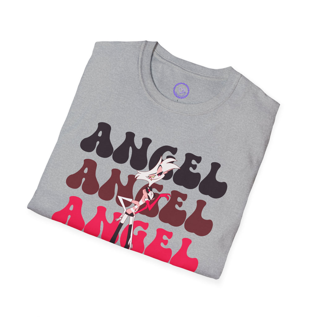 Angel Dust Hazbin Hotel Retro Text T-Shirt | Layered Typography, Fashion Silhouette