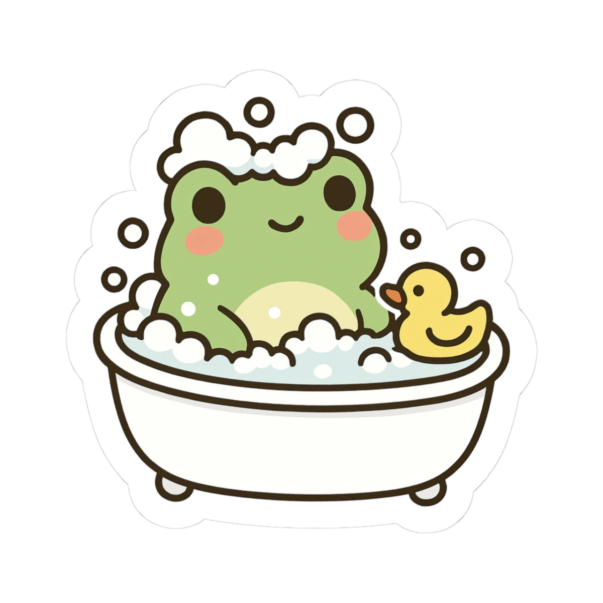 Cute Frog in Bathtub Sticker | Kiss-Cut Waterproof Vinyl