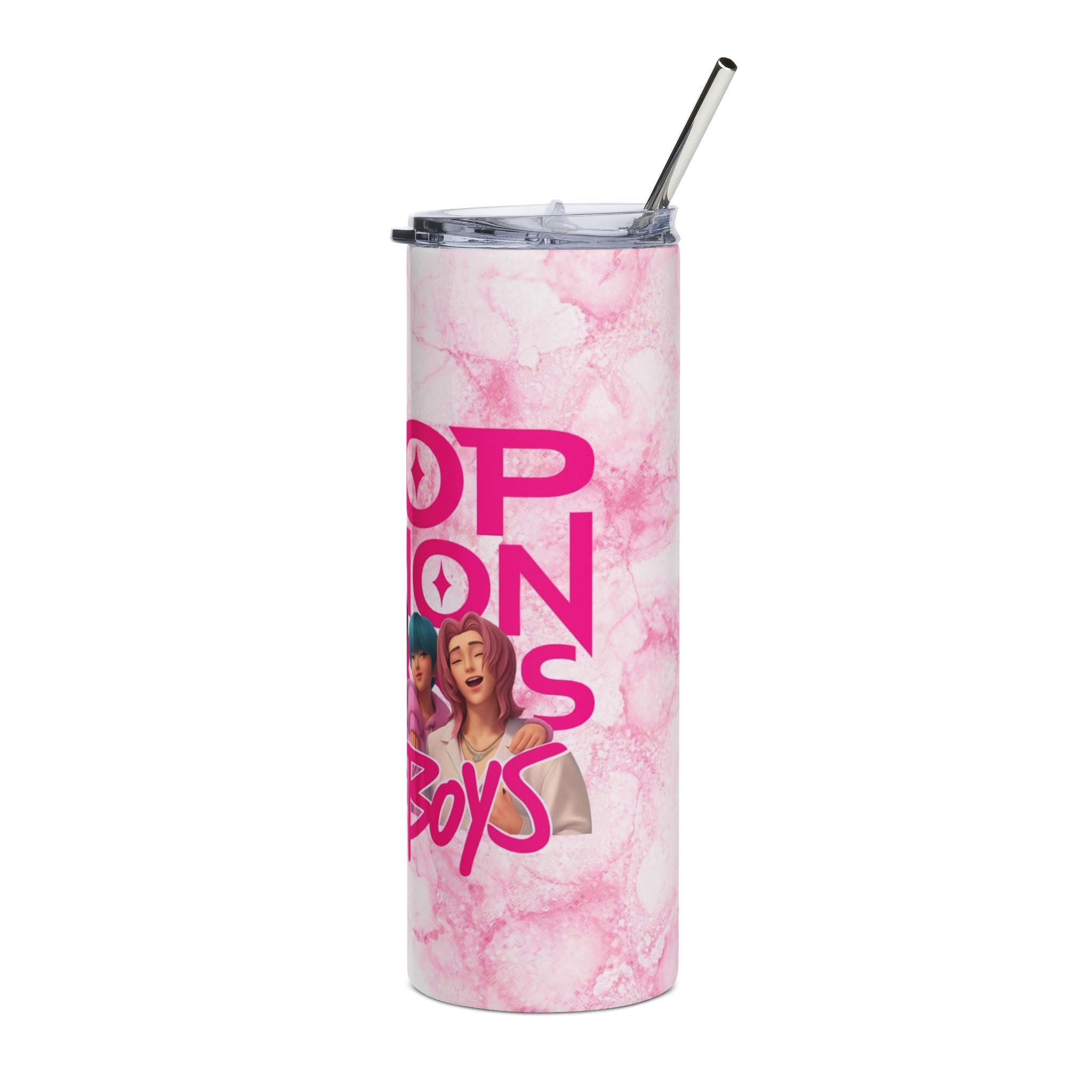 Kpop Demon Hunters Saja Boys Design Tumbler | 20oz Stainless Steel Pink Marble Fan Drinkware