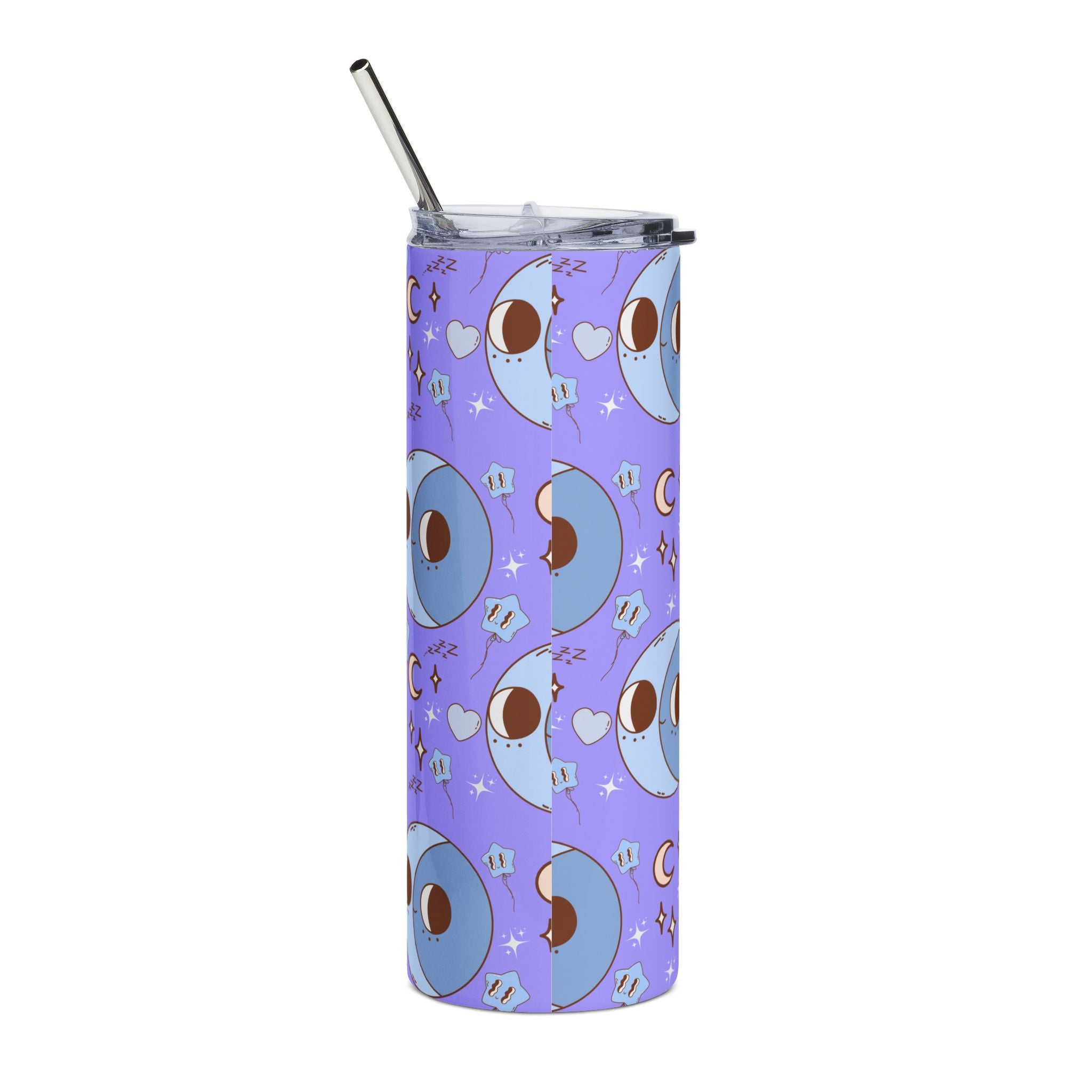 Night Time Vibes Retro Groovy Cute Blue Moon Pattern Tumbler | 20oz Stainless Steel