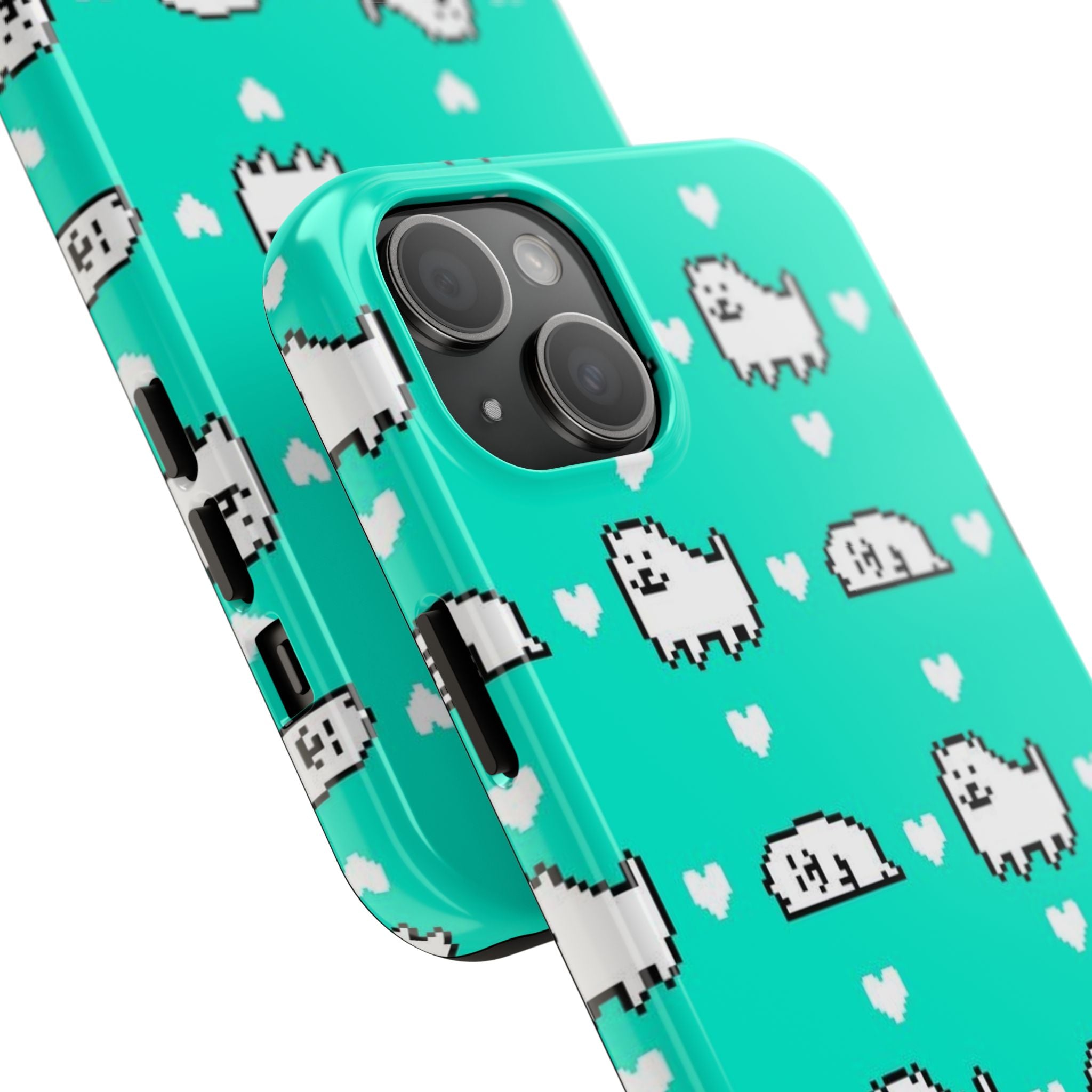Undertale Cute Teal Kawaii Pixel Dog Pattern Phone Case | Cute Hearts Tough Phone Cases