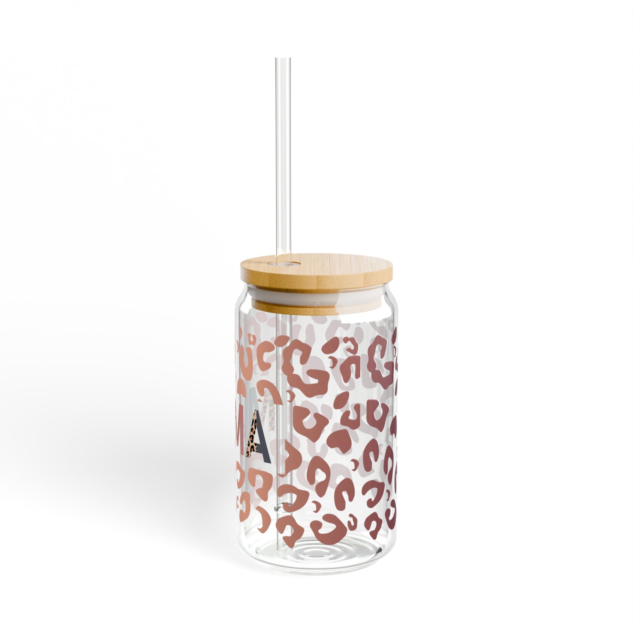Mama Leopard Print Sipper Glass | 16oz Clear Straw Tumbler