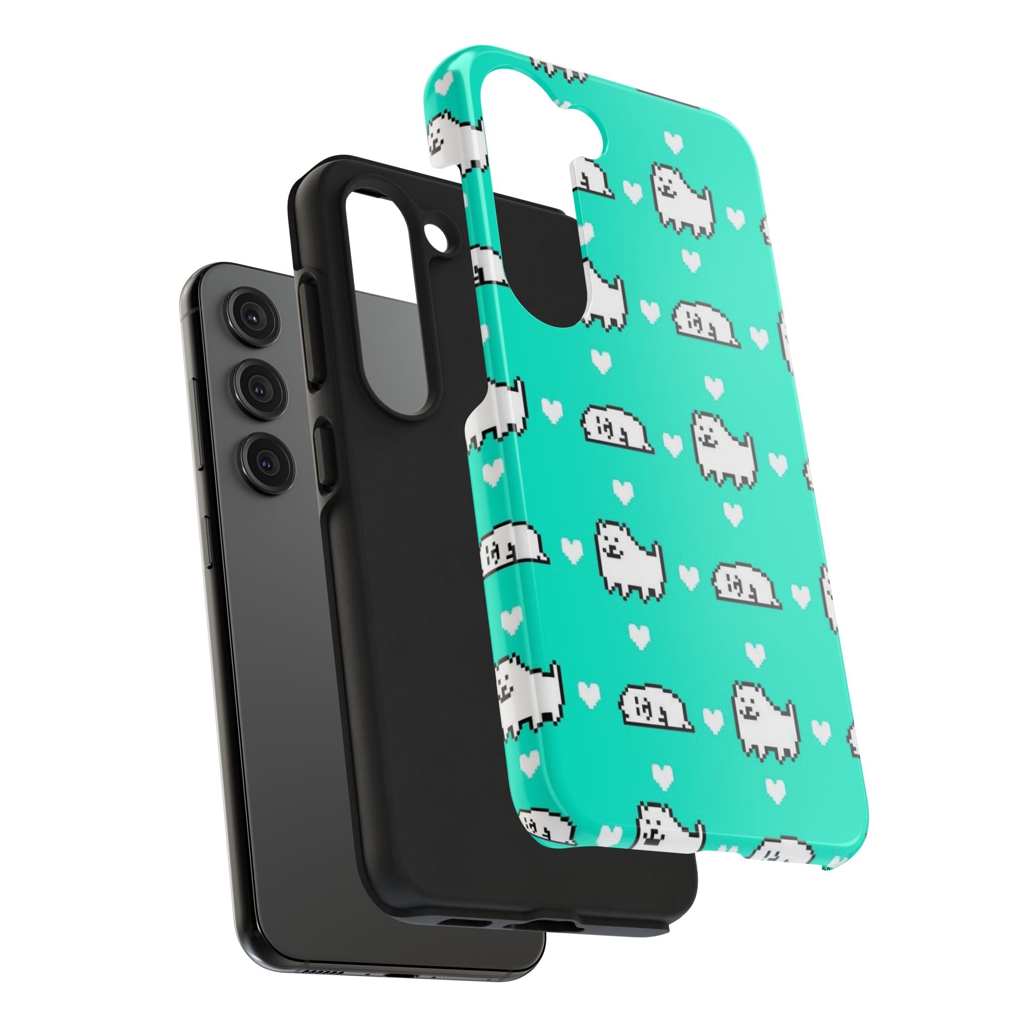 Undertale Cute Teal Kawaii Pixel Dog Pattern Phone Case | Cute Hearts Tough Phone Cases