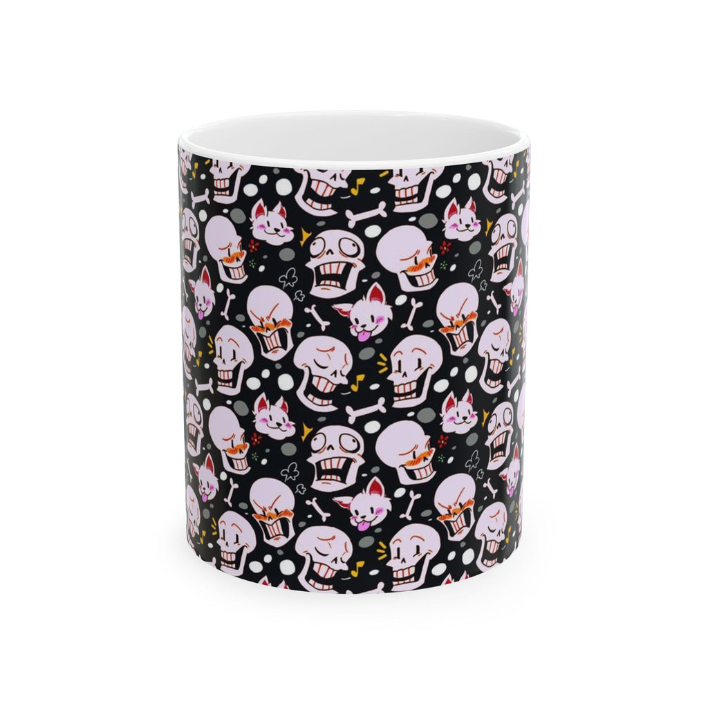 Undertale Papyrus Kawaii Skull Pattern Mug | Cute Skull and Cat Bones Ceramic Mug