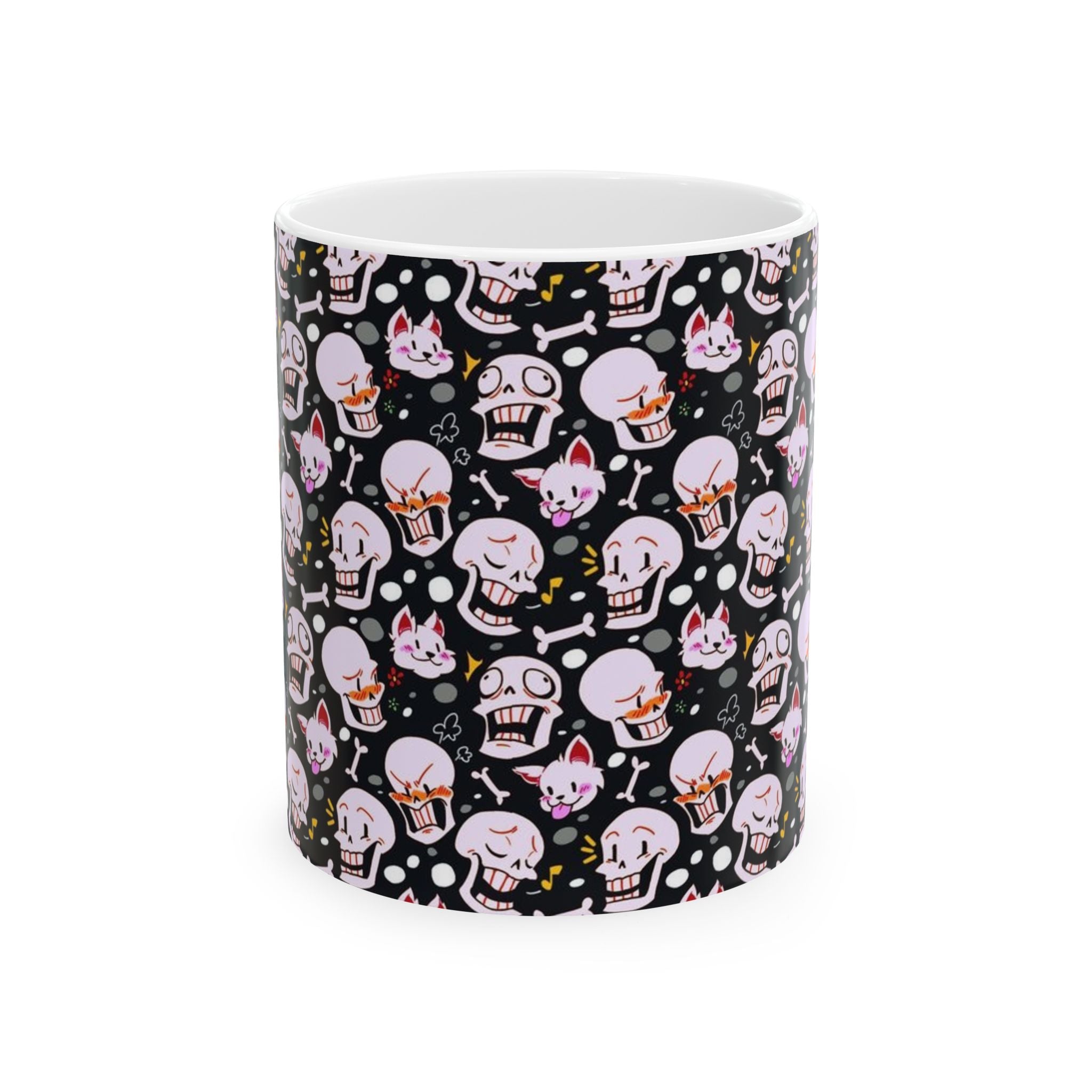 Undertale Papyrus Kawaii Skull Pattern Mug | Cute Skull and Cat Bones Ceramic Mug
