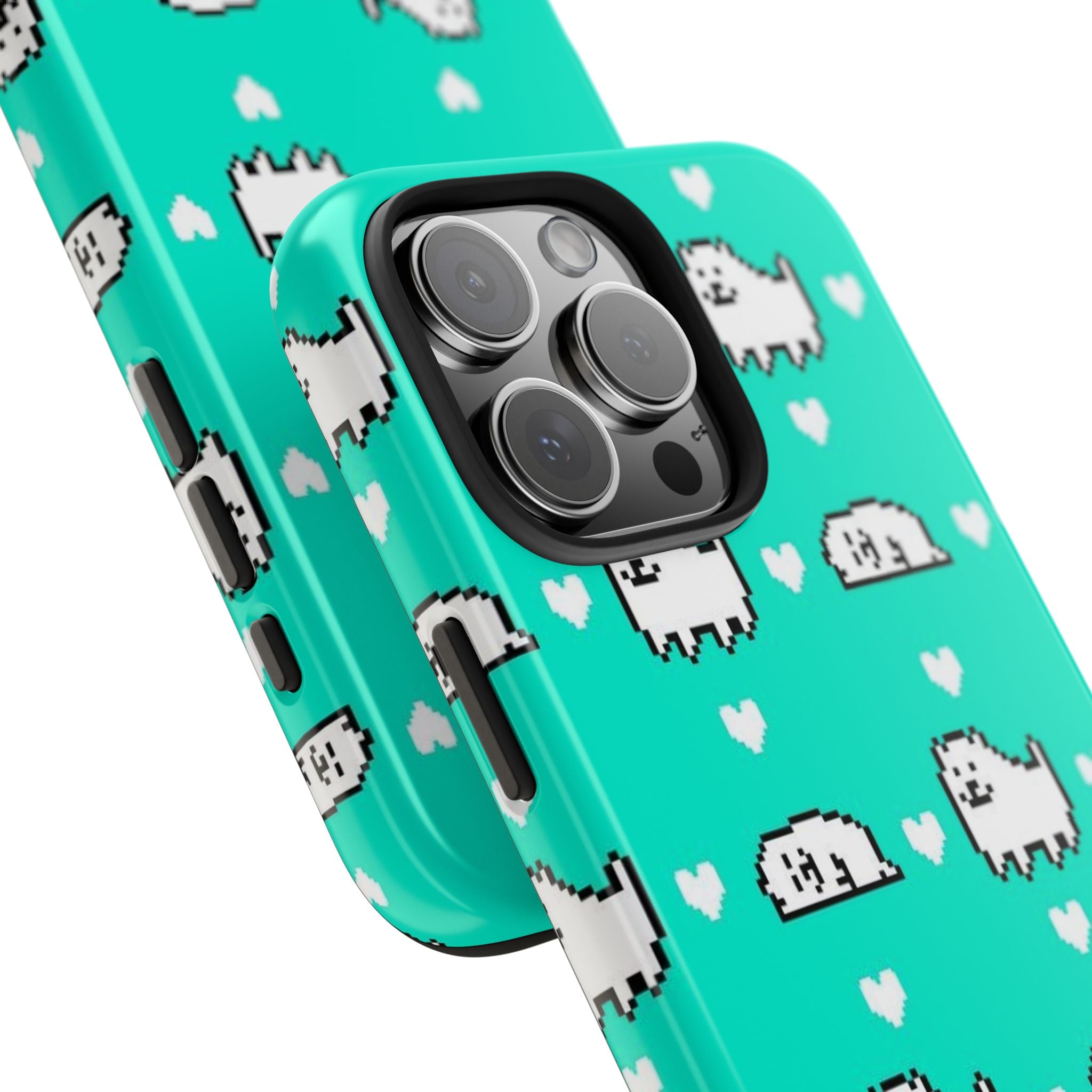 Undertale Cute Teal Kawaii Pixel Dog Pattern Phone Case | Cute Hearts Tough Phone Cases