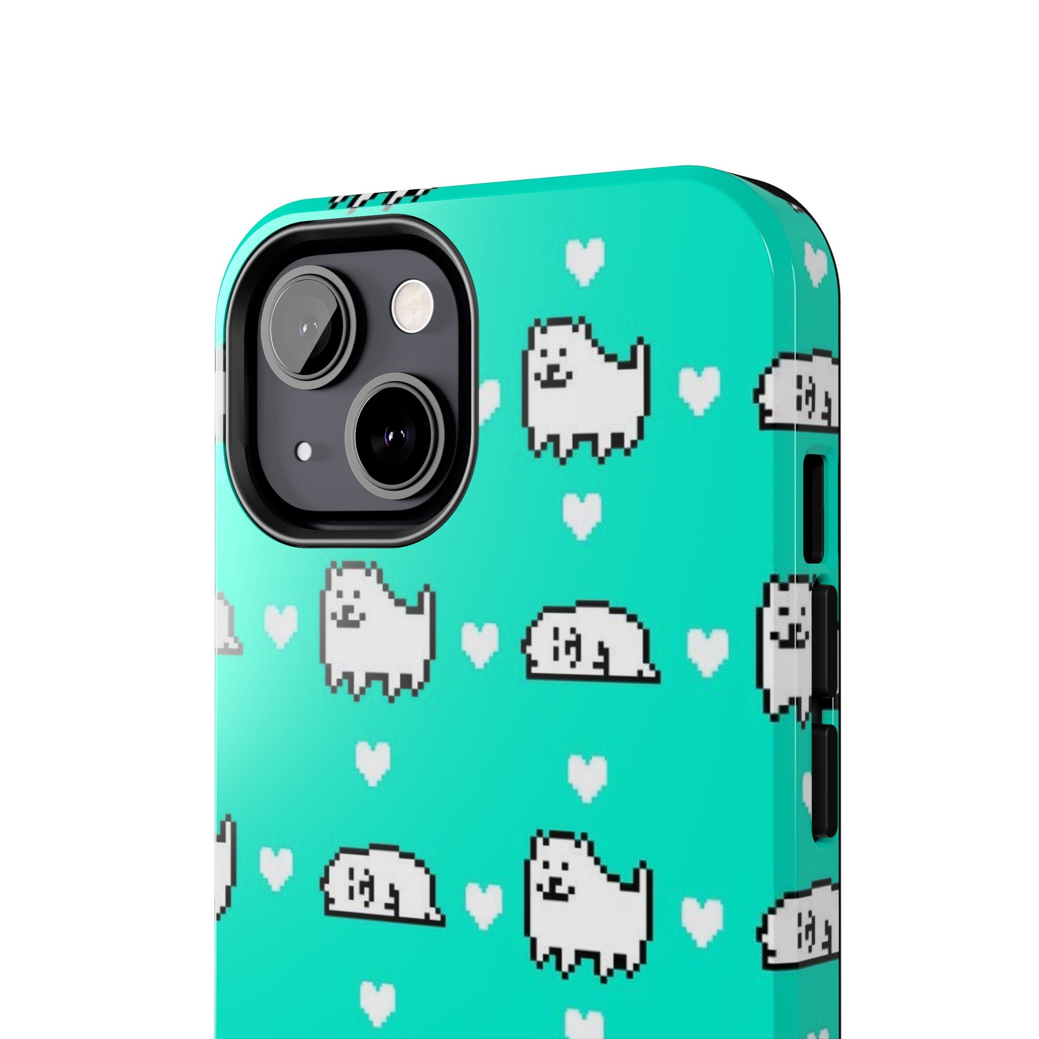 Undertale Cute Teal Kawaii Pixel Dog Pattern Phone Case | Cute Hearts Tough Phone Cases