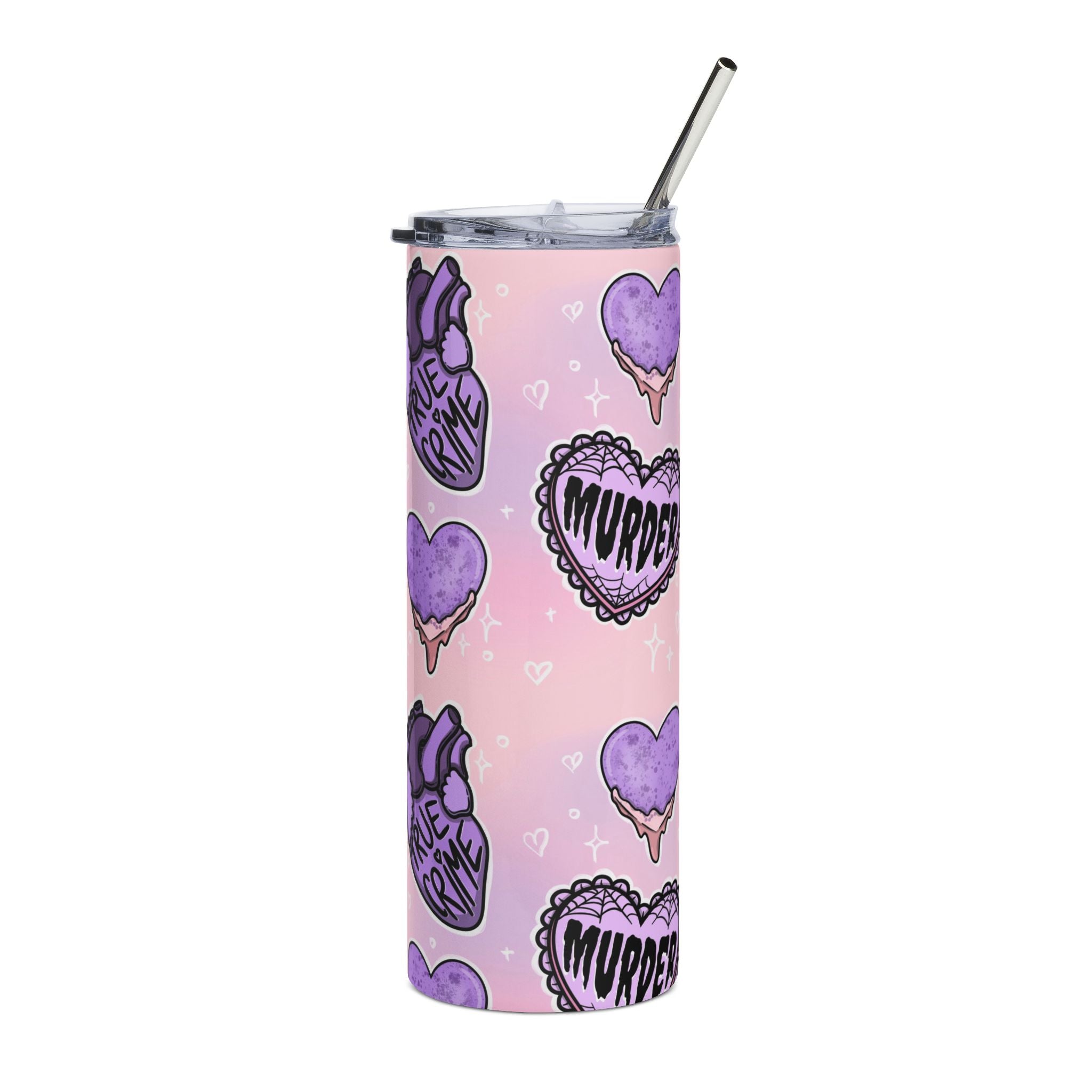 Kawaii True Crime Purple Dripping Hearts Pattern Tumbler | 20oz Stainless Steel