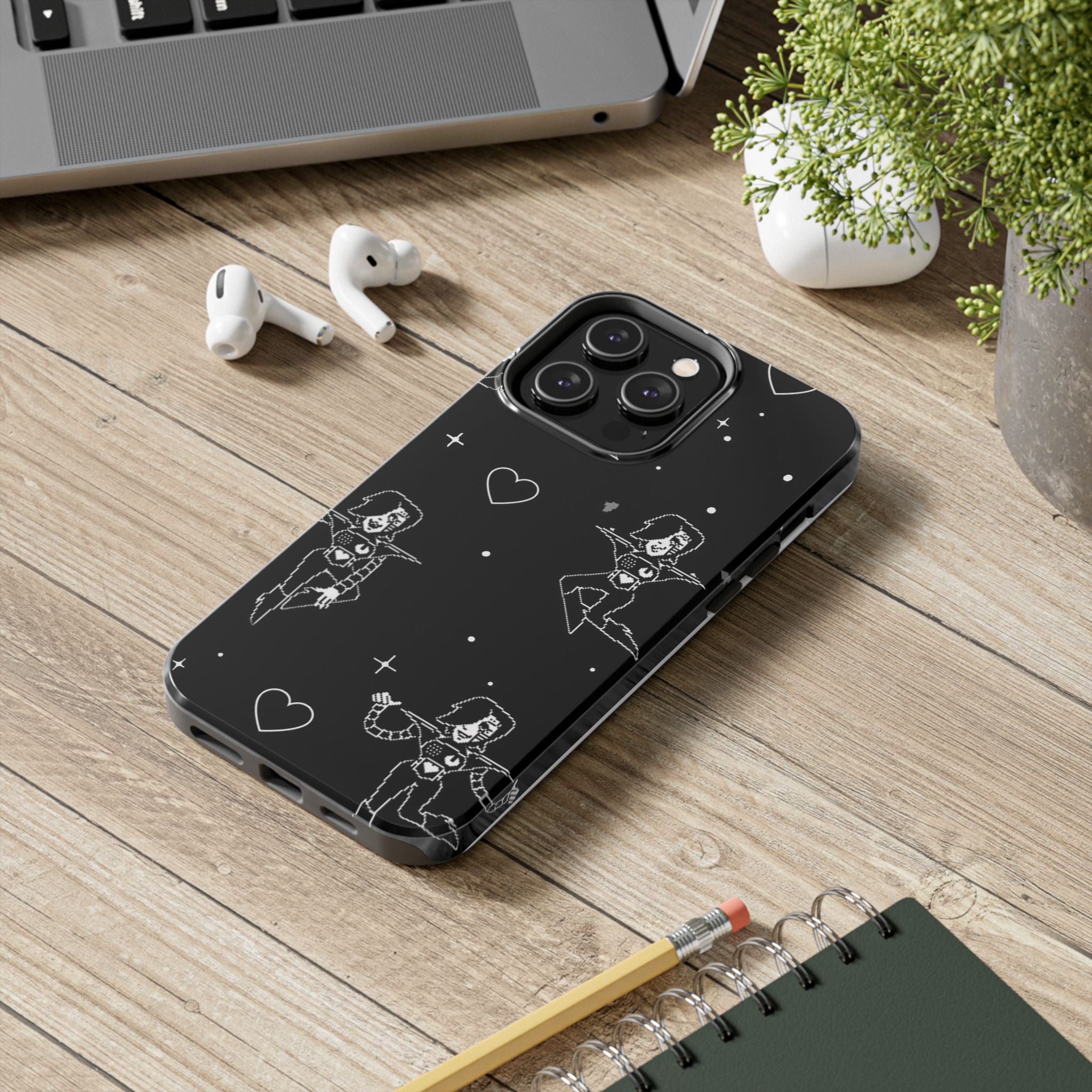 Undertale Metaton Goth Space Girl pattern Phone Case | black heart stars indie aesthetic