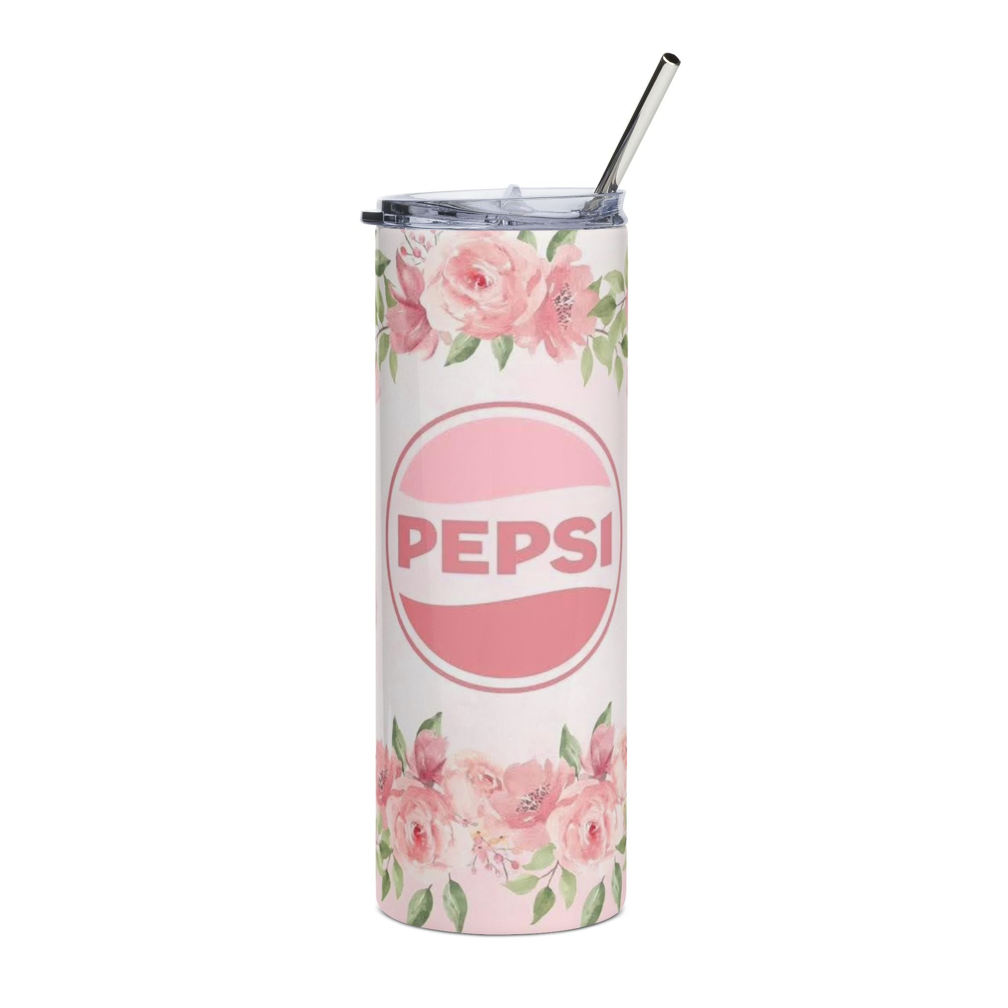 Pink Floral  Pepsi Logo Coquette Tumbler, 20oz Stainless Steel | Floral Drinkware