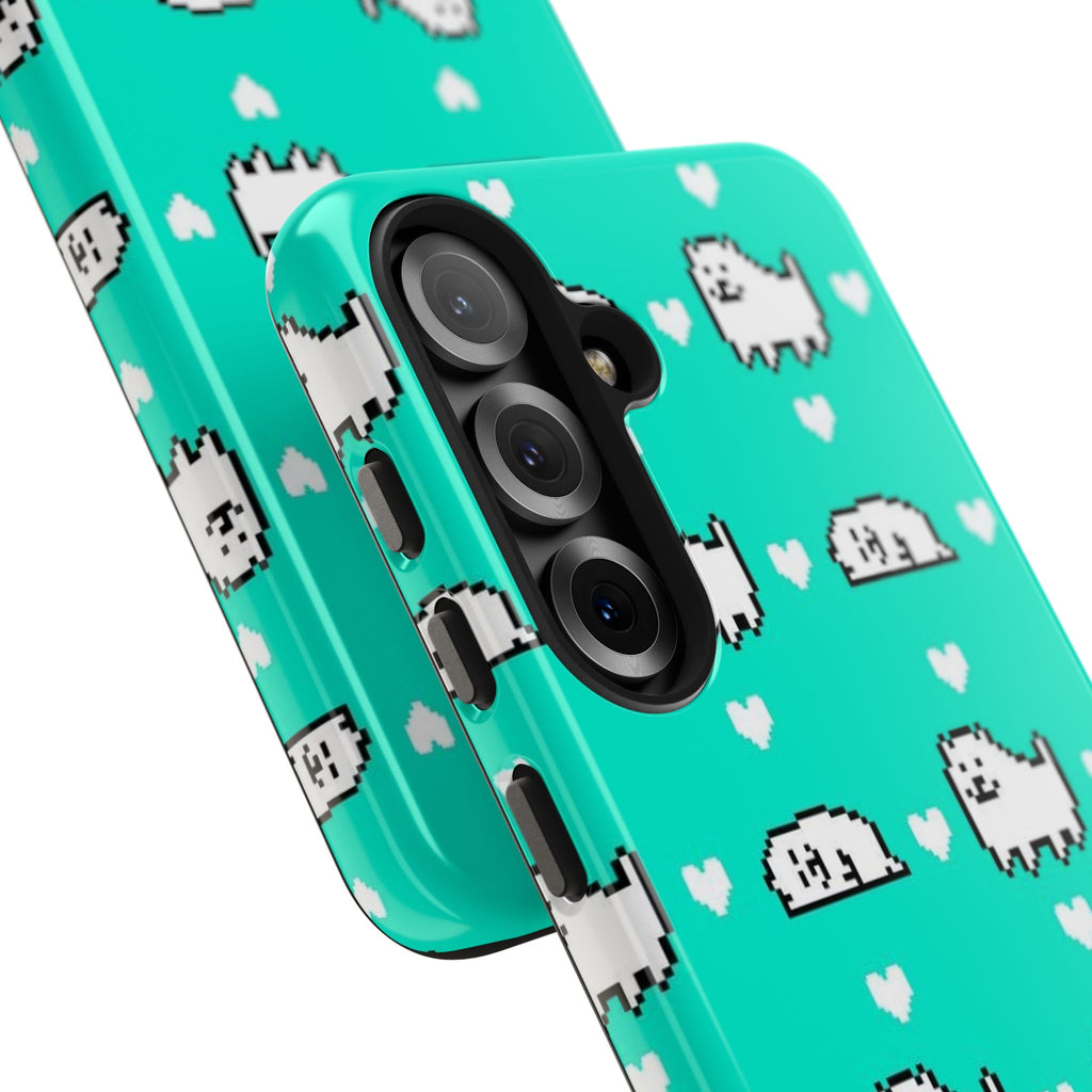 Undertale Cute Teal Kawaii Pixel Dog Pattern Phone Case | Cute Hearts Tough Phone Cases