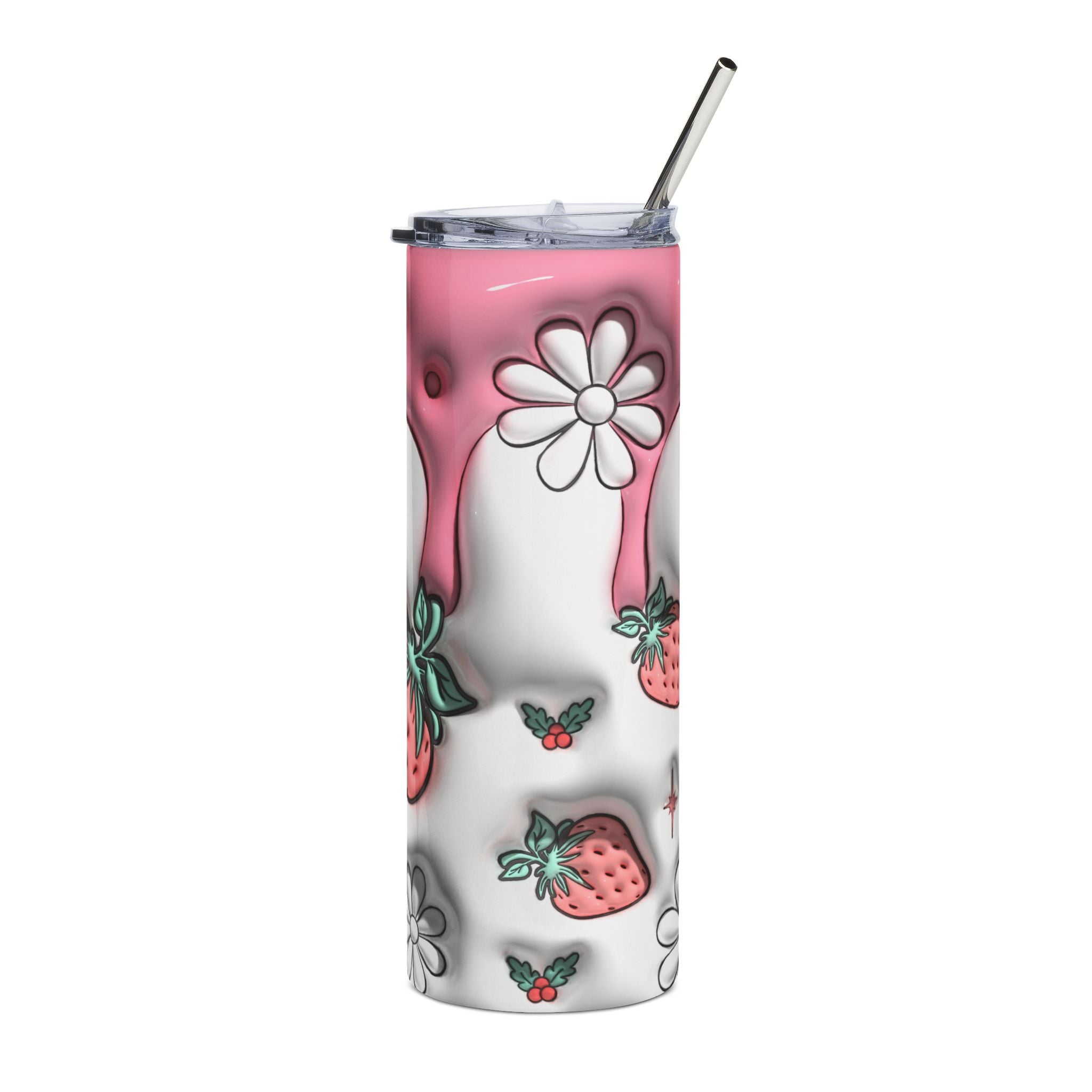 Inflated Aesthetic Kawaii Pastel Strawberry Drip Tumbler | 20oz Stainless Steel Travel Cup