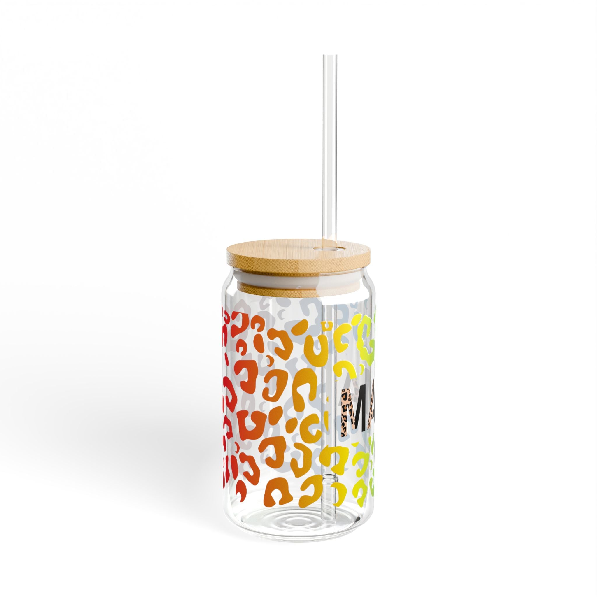 Colorful Leopard Mama Sipper Glass | 16oz Straw Tumbler
