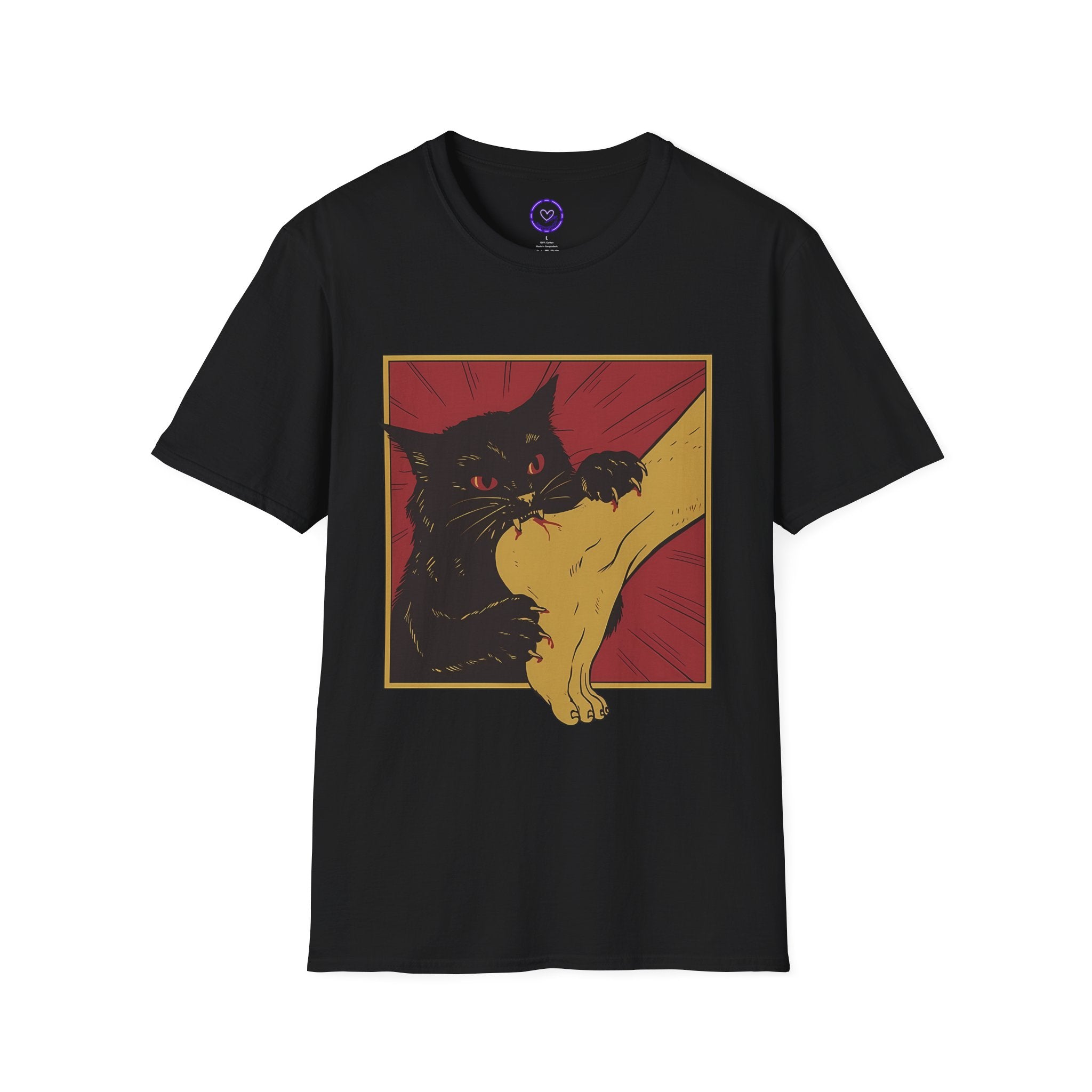 Cat Bite T-Shirt — Black Cat Biting Paw Graphic Tee