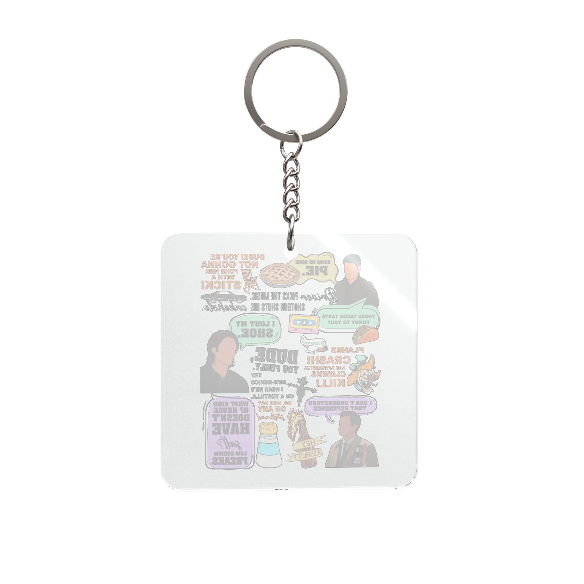 Supernatural TV Show Quote Collage Square Keychain | Quote Sticker Art Keyring