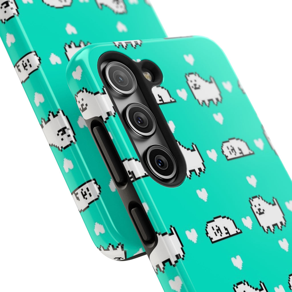 Undertale Cute Teal Kawaii Pixel Dog Pattern Phone Case | Cute Hearts Tough Phone Cases