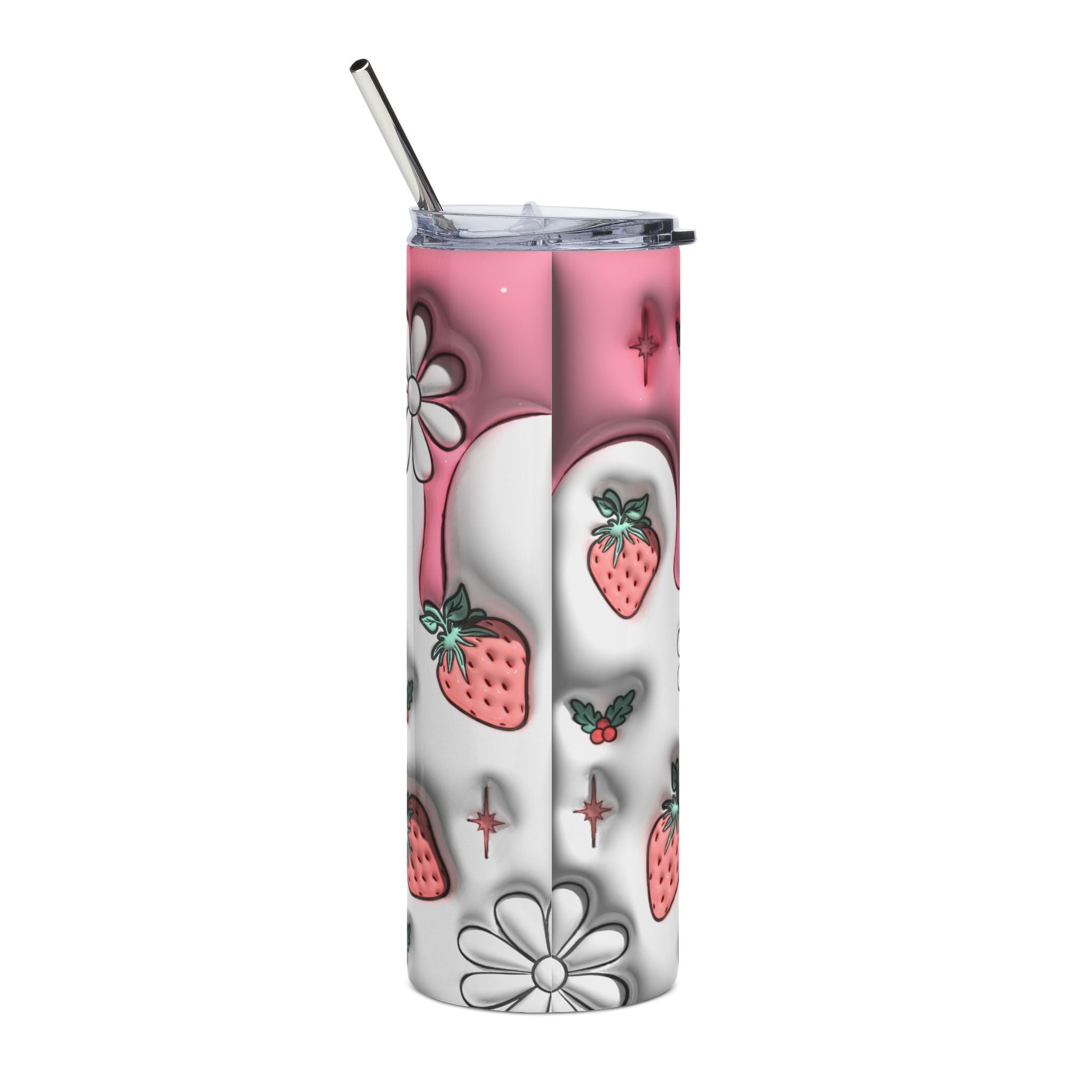 Inflated Aesthetic Kawaii Pastel Strawberry Drip Tumbler | 20oz Stainless Steel Travel Cup