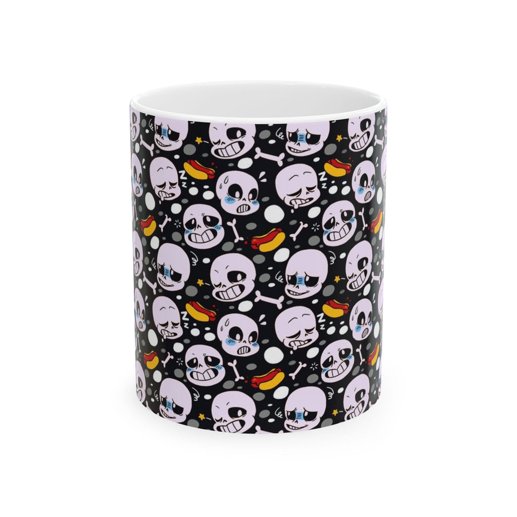 Undertale Sans Cartoon Skull Pattern Mug | Cute Creepy Skull Faces, Candy Corn Halloween