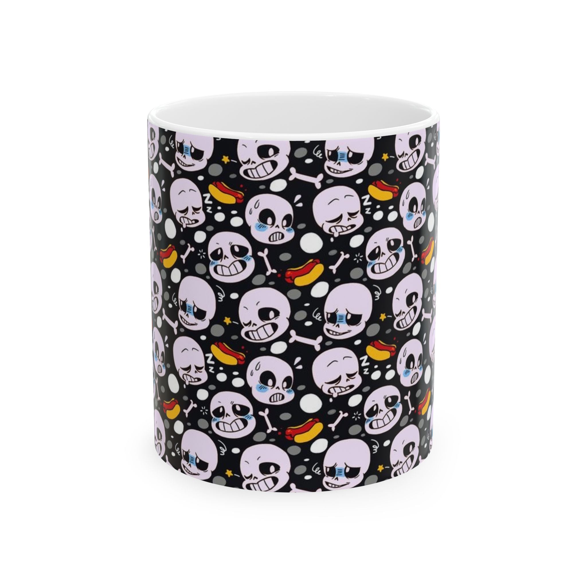 Undertale Sans Cartoon Skull Pattern Mug | Cute Creepy Skull Faces, Candy Corn Halloween