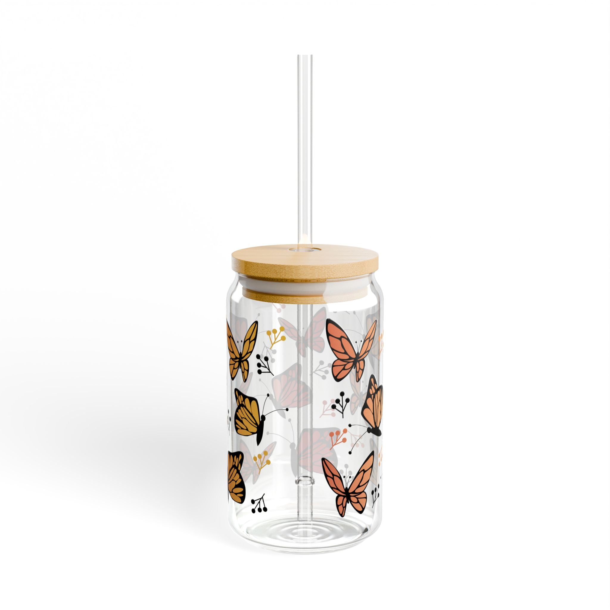 Monarch Butterfly Sipper Glass | 16oz Clear Tumbler with Straw