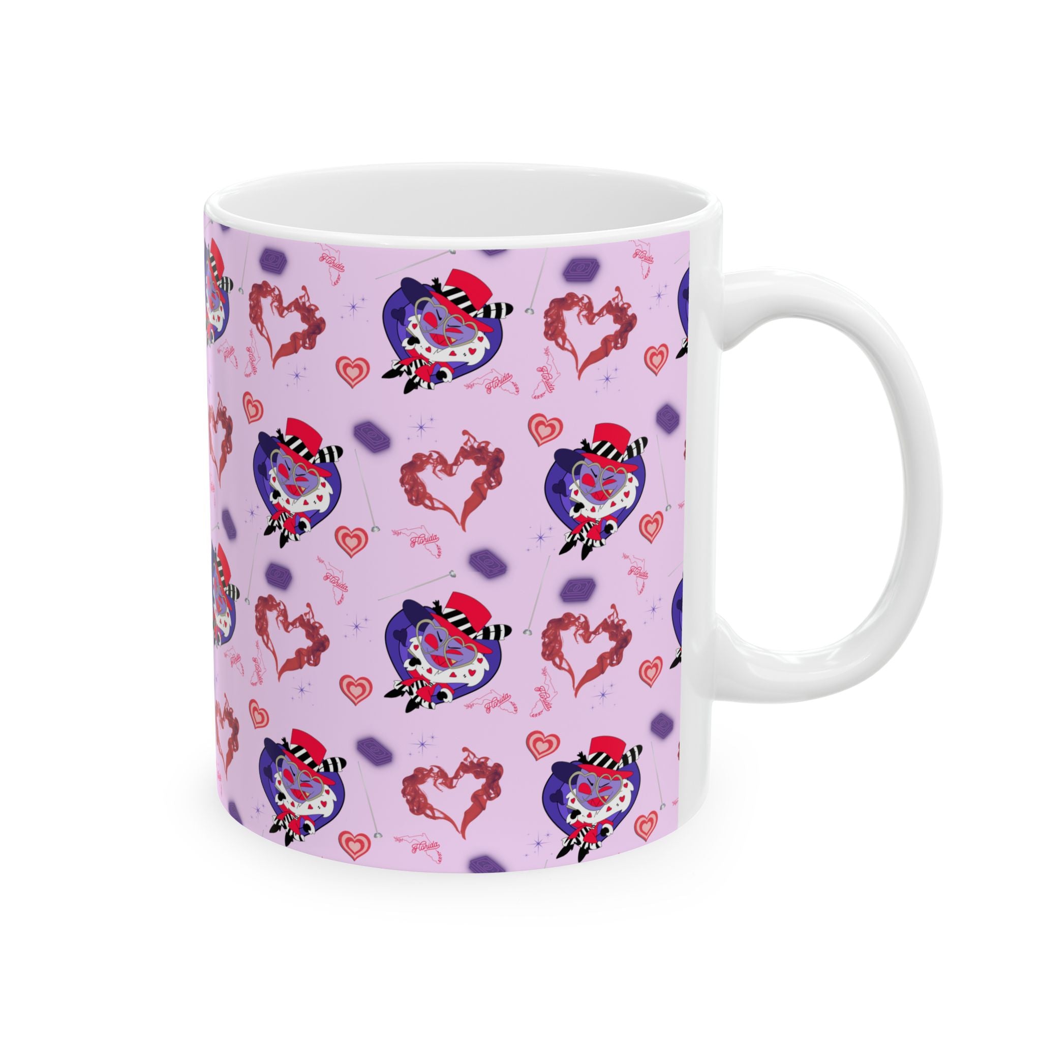 Hazbin Hotel Valentino Cute Heart Tattoo Skull Pattern Hellaverse Pink Cartoon Mug | Ceramic Coffee Cup
