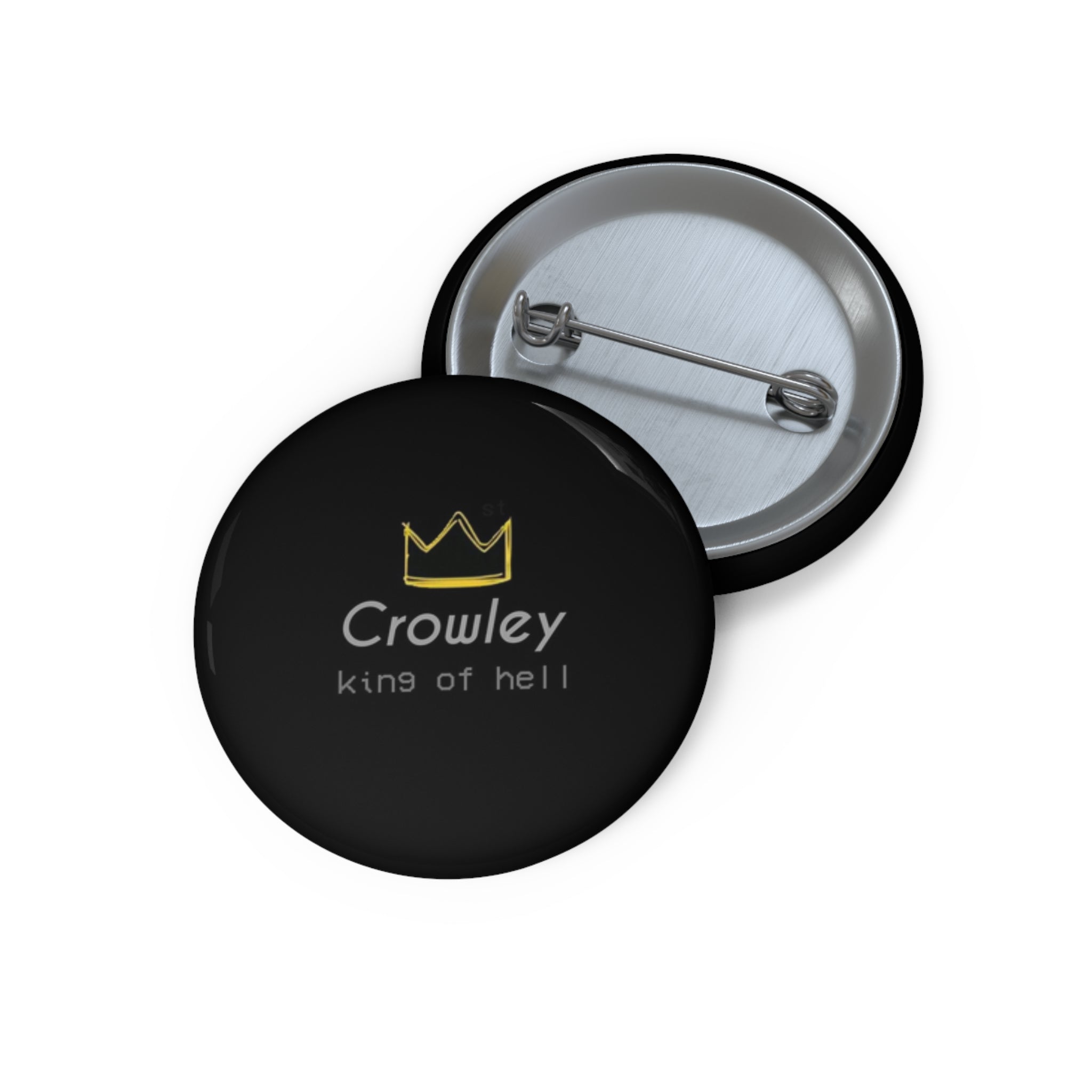 Supernatural Crowley crown design Pin Button | enamel style round pin, black background