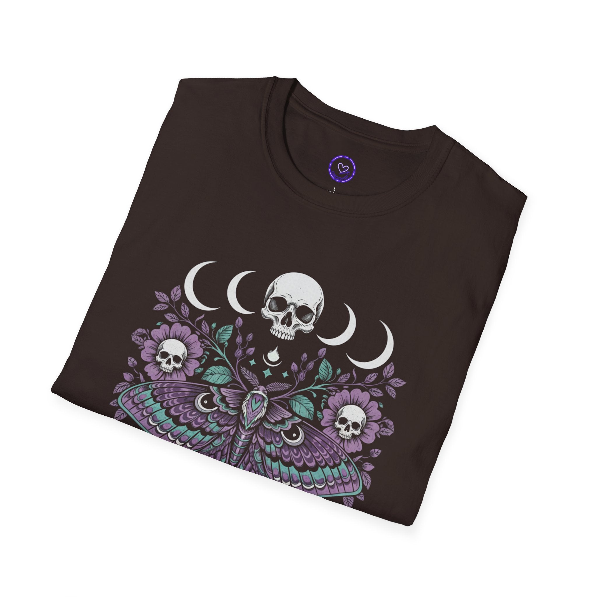Moth Skull Moon Phases T-Shirt | Gothic Moth and Roses