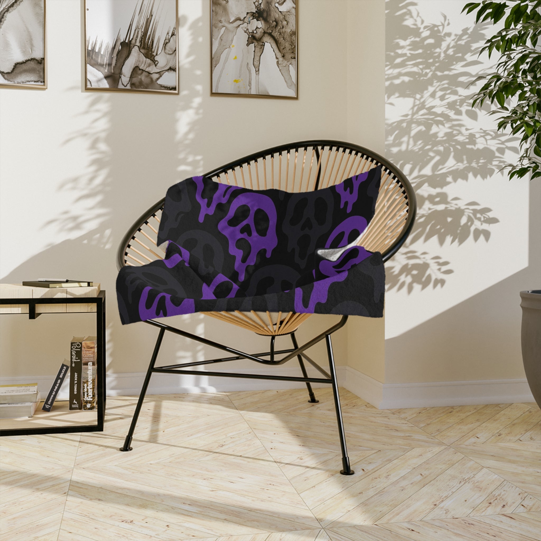 Dripping Skull Pattern Velveteen Blanket | Purple Gothic Microfiber