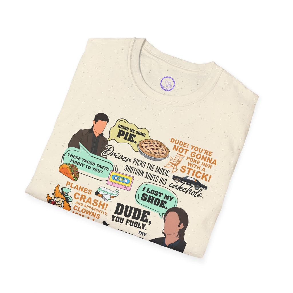 Supernatural Funny Character Quote Collage T-Shirt | Pop Culture Quotes, Character Stickers