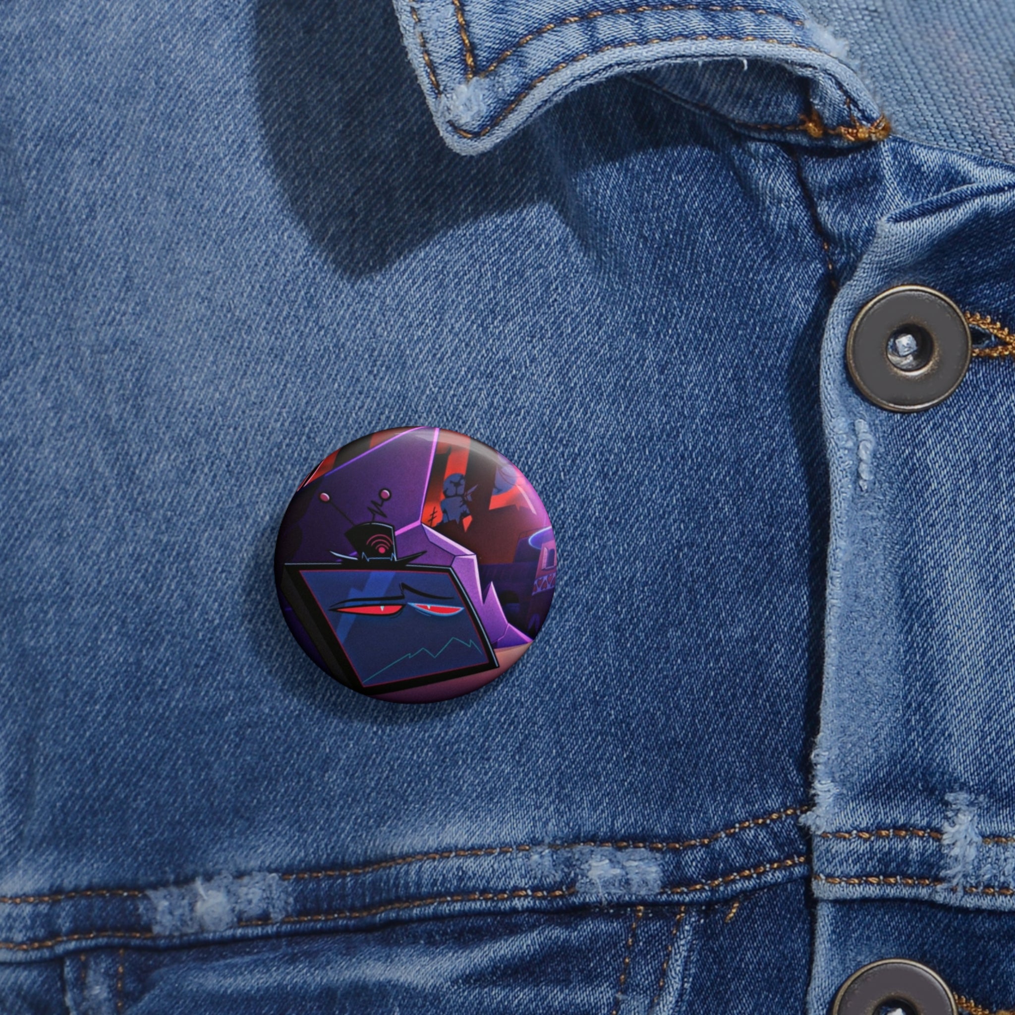 Vox Hazbin Hotel iPad Vox Evil Robot Face pin button | Custom Pin Buttons